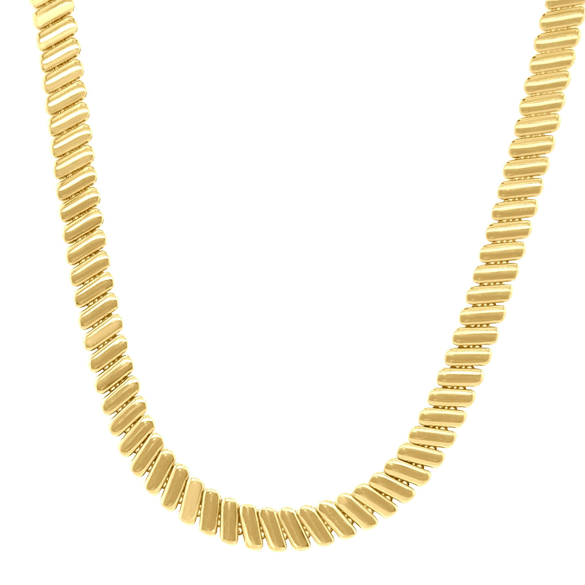 14K Gold Ribbed Link Necklace