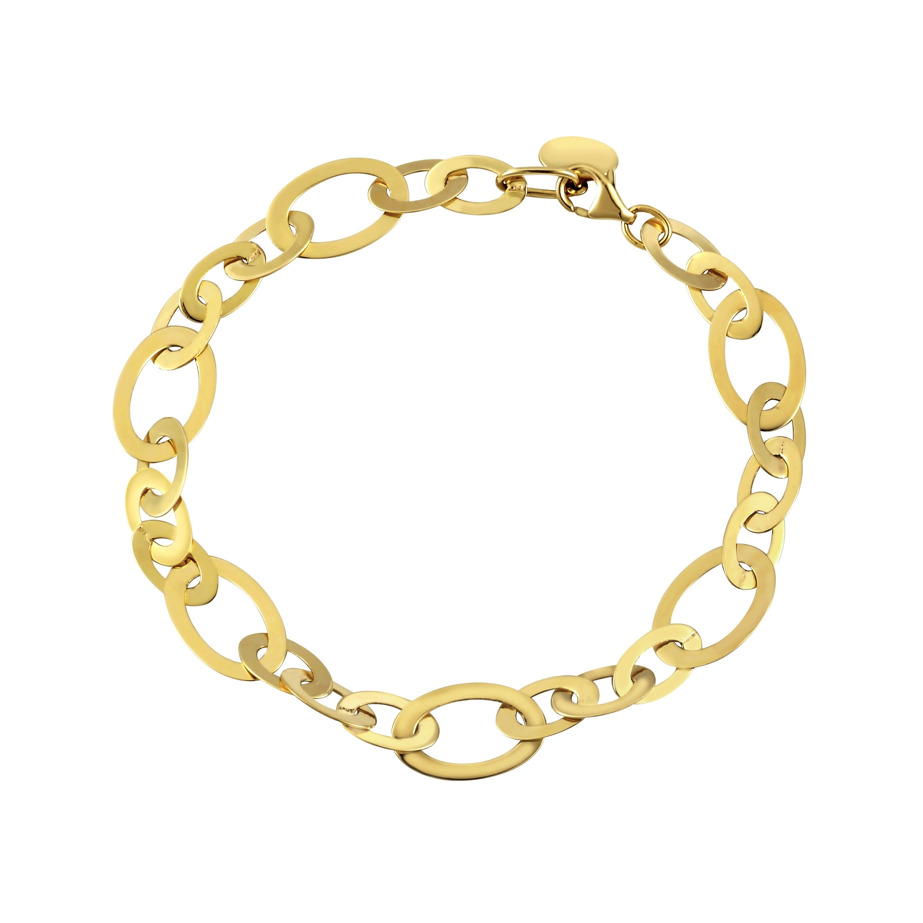 14K Gold Alternating Flat Oval Link Bracelet