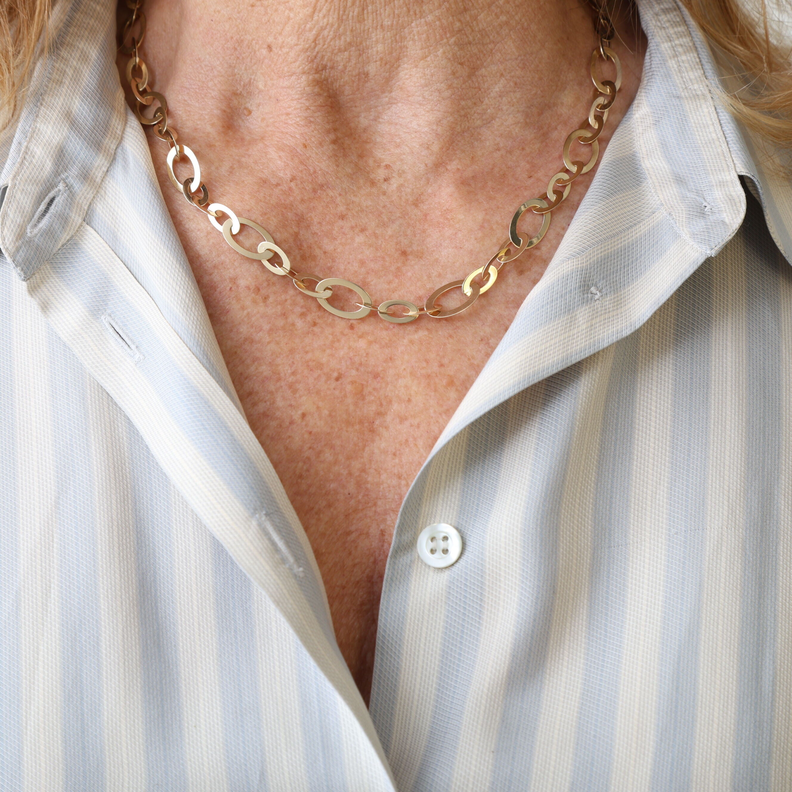 14K Gold Alternating Flat Oval Link Necklace