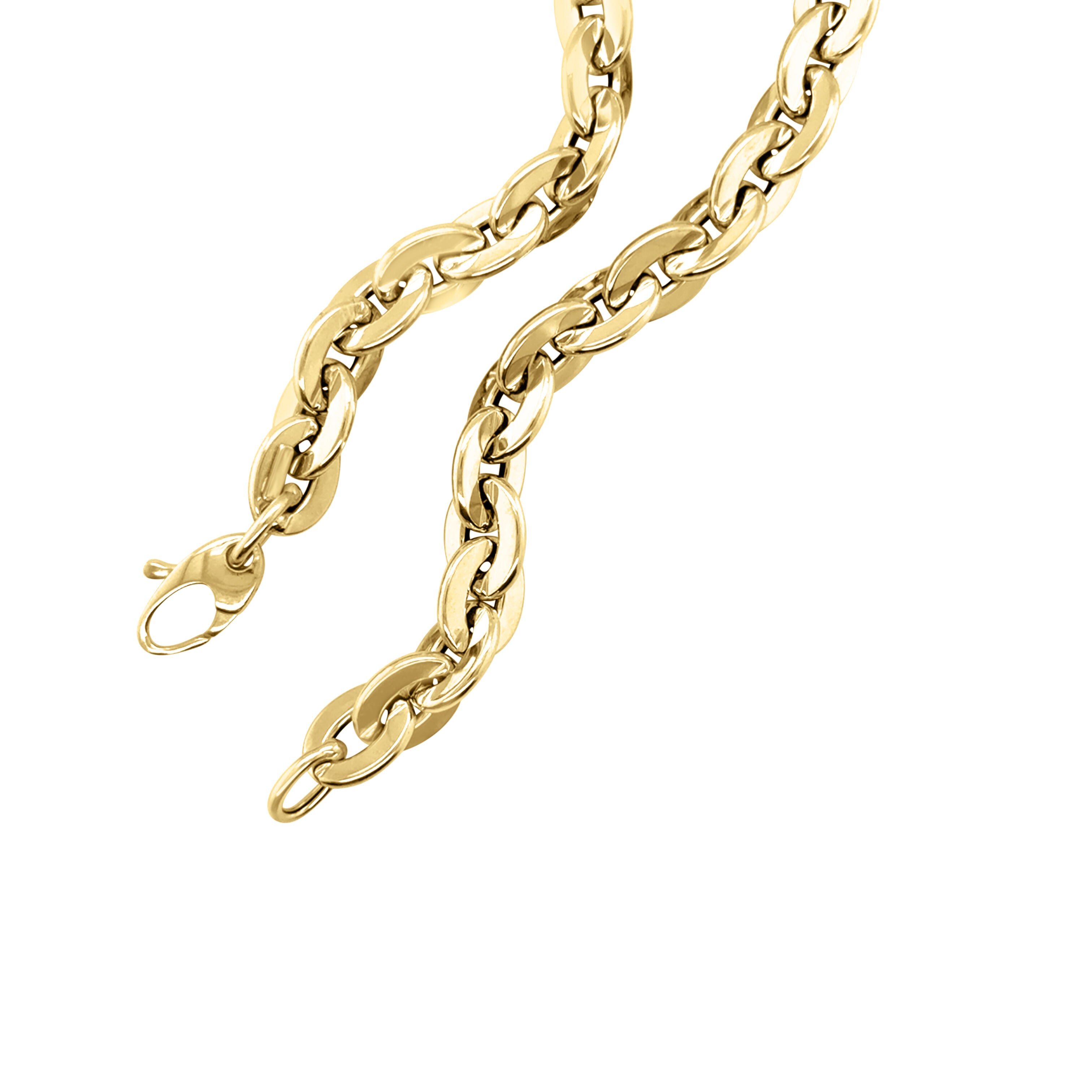 14K Solid Gold Flat Oval Rolo Link Chain Bracelet – Bold, Polished, and Versatile