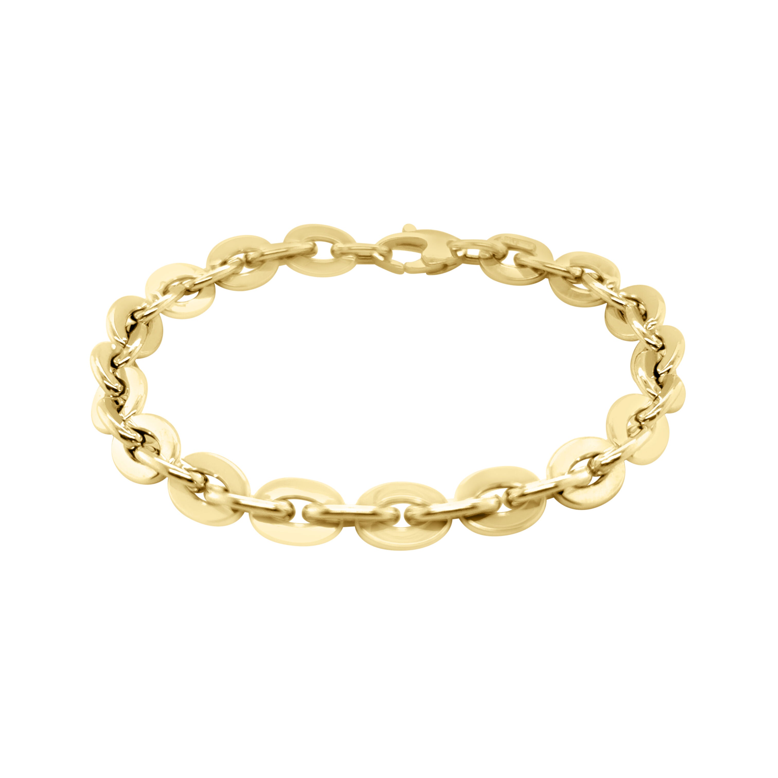 14K Solid Gold Flat Oval Rolo Link Chain Bracelet – Bold, Polished, and Versatile