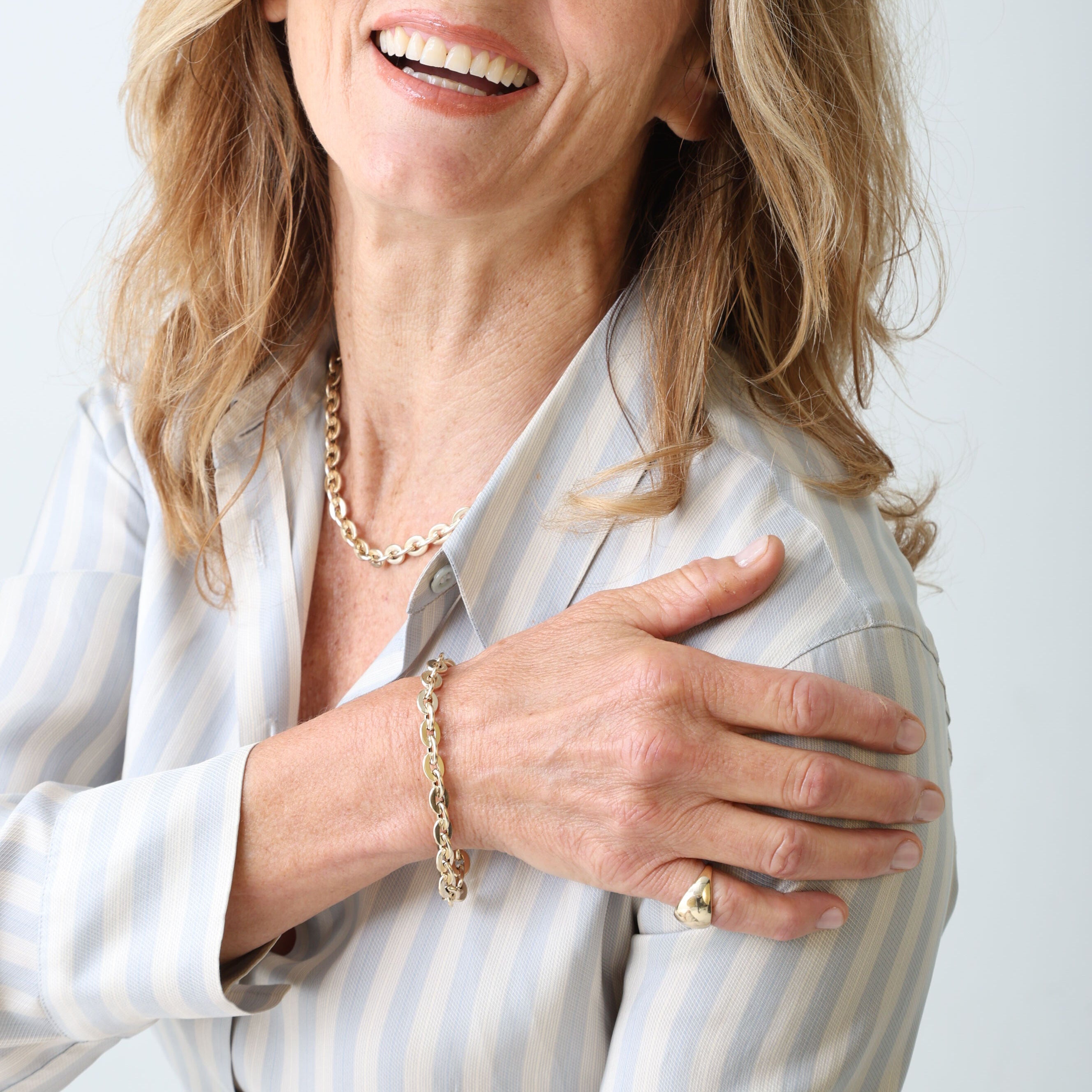 14K Gold Flat Oval Rolo Link Necklace