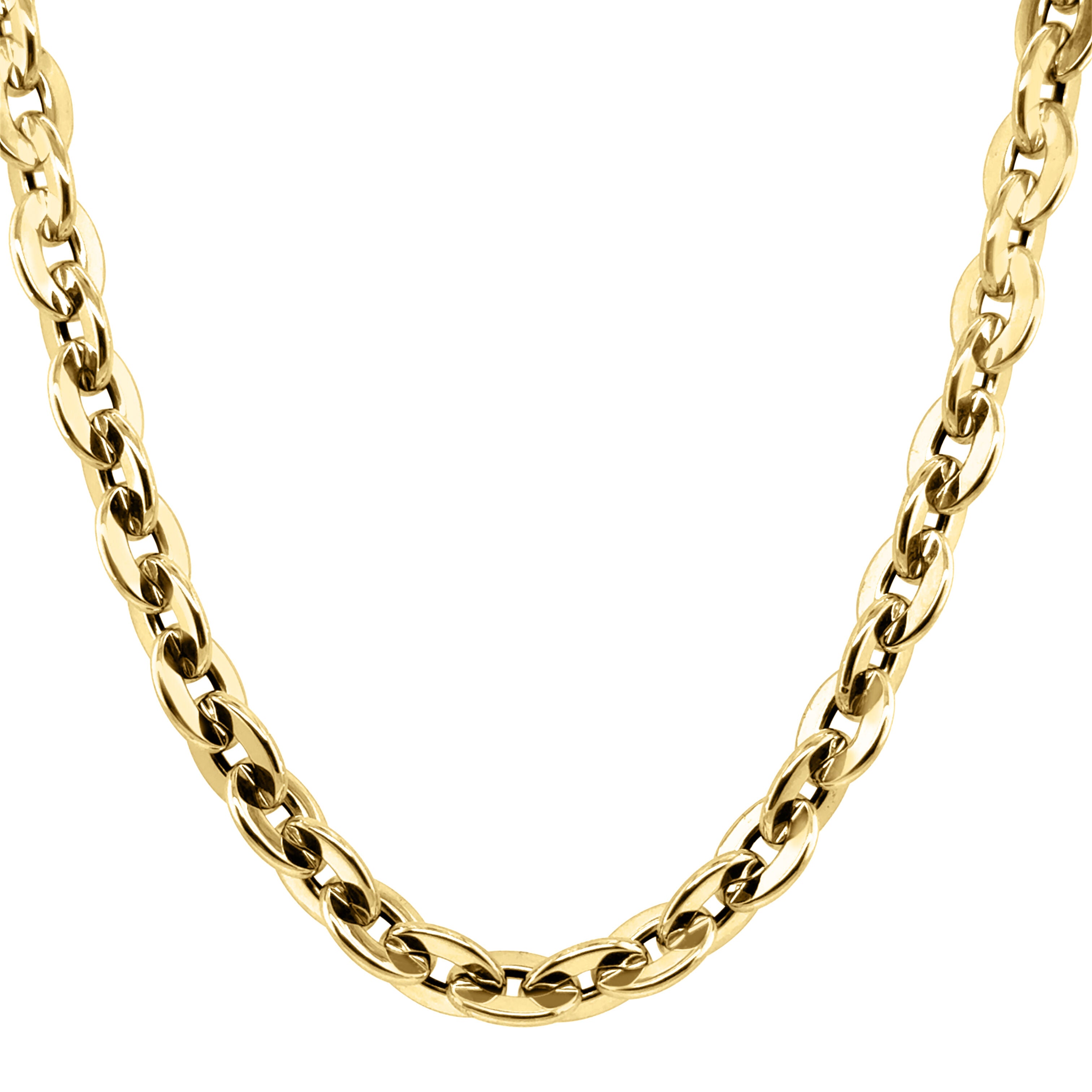14K Gold Flat Oval Rolo Link Necklace
