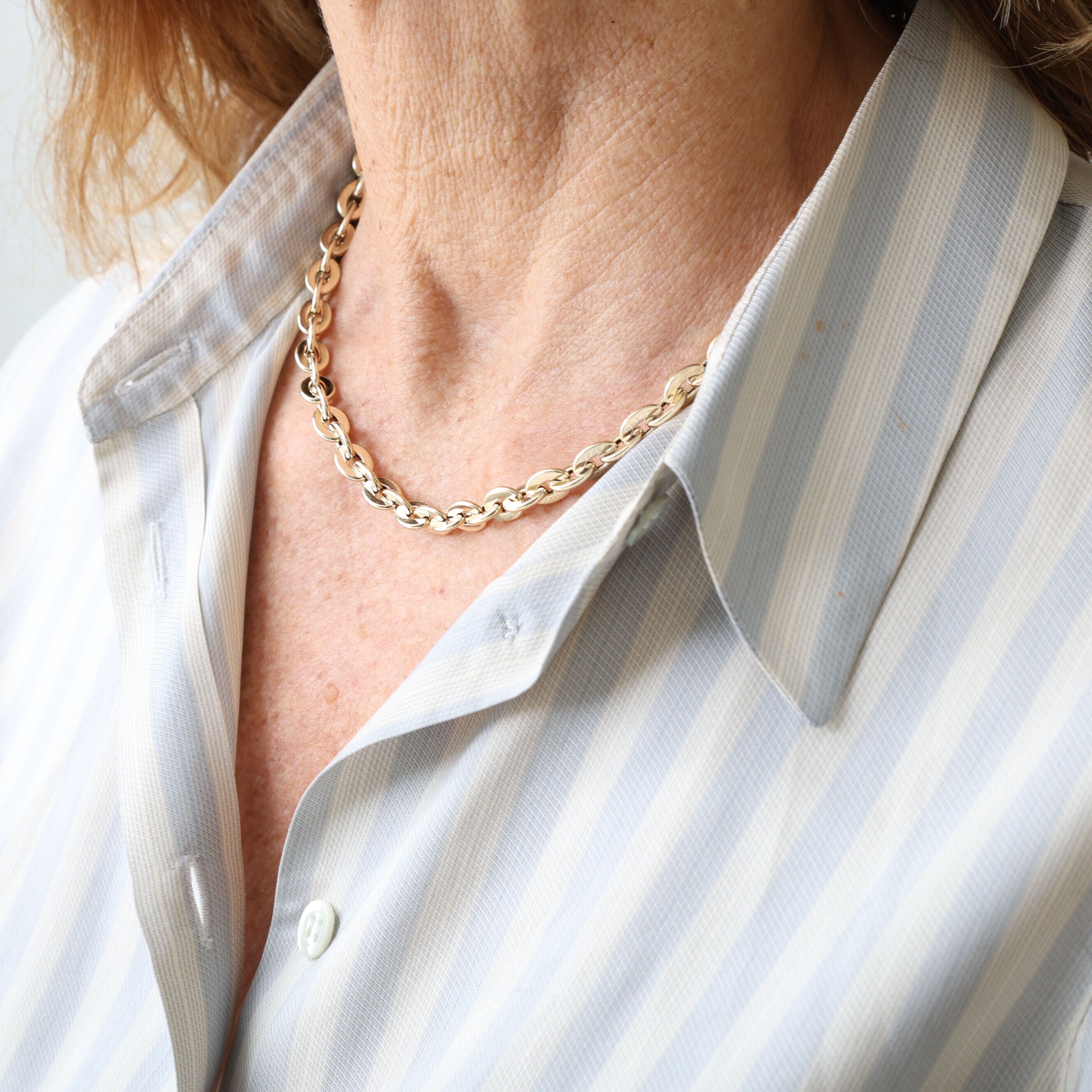 14K Gold Flat Oval Rolo Link Necklace