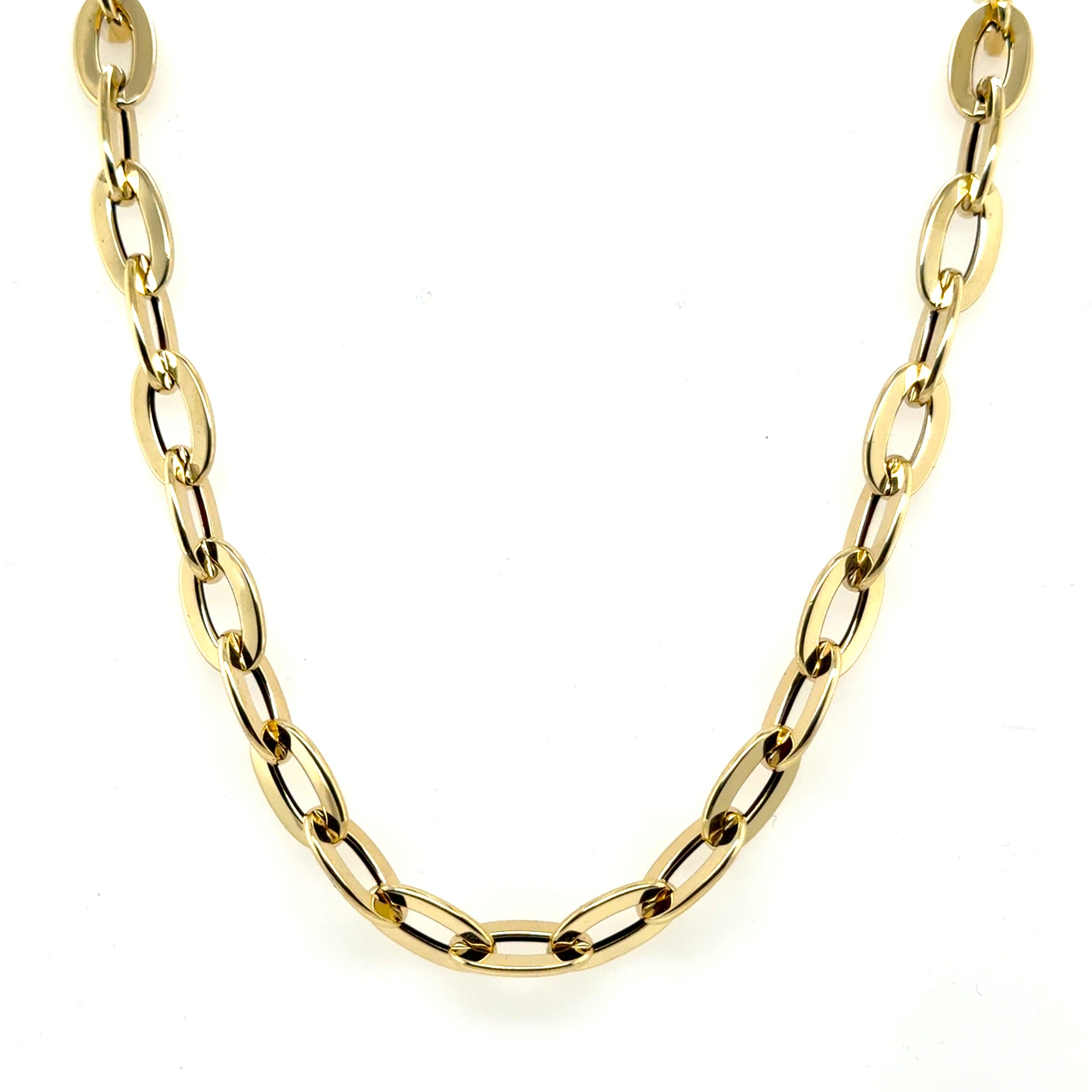 14K Gold Elongated Flat Oval Rolo Link Nnecklace