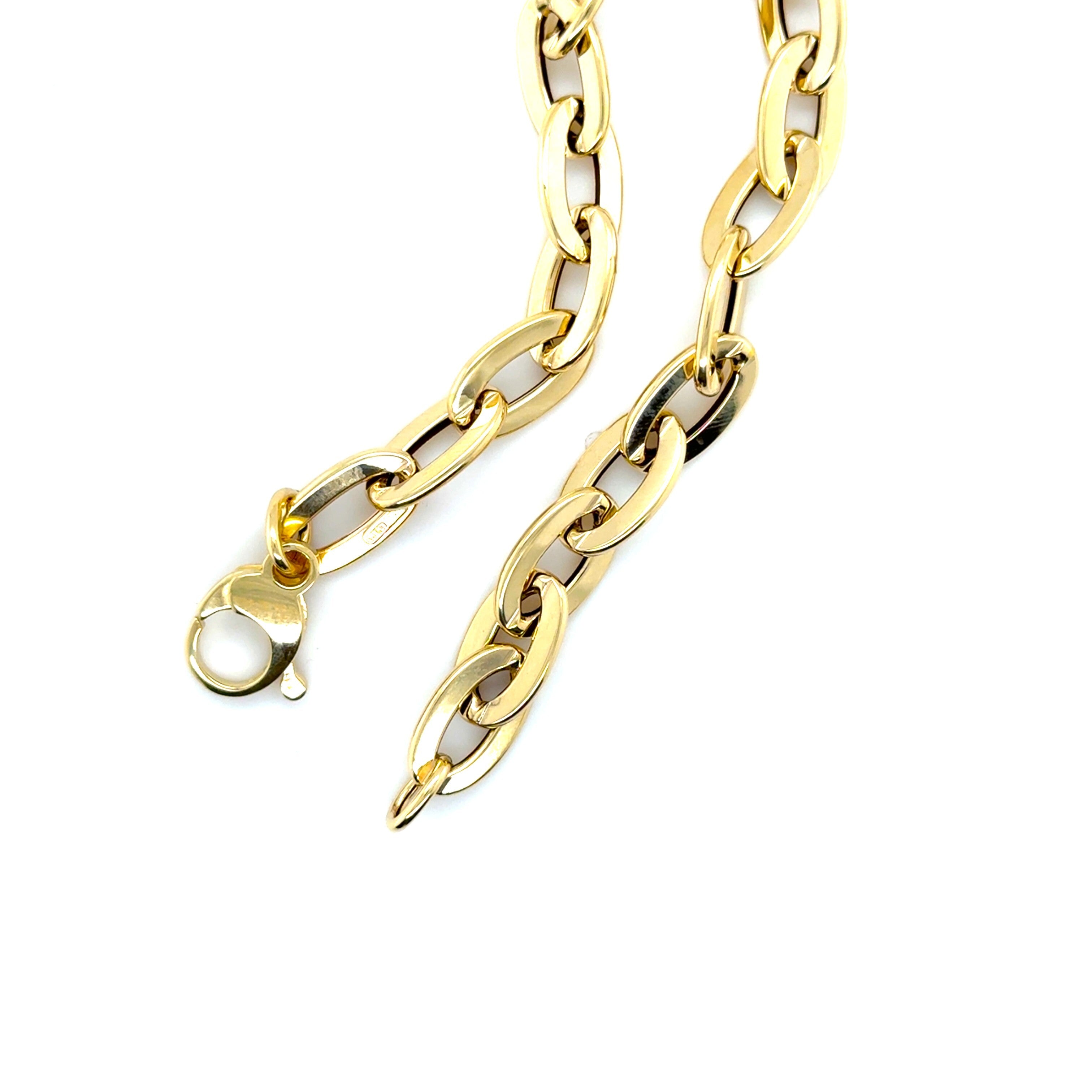 14K Gold Elongated Flat Oval Rolo Link Necklace