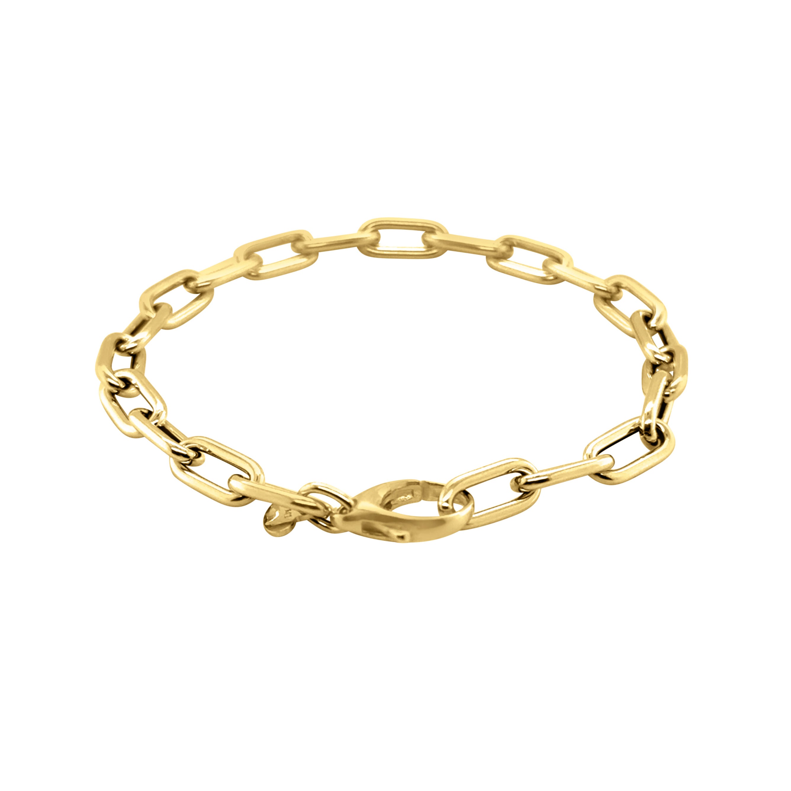 14K Solid Gold Paperclip Link Chain Bracelet with Engravable Charm – Elegant, Lightweight, and Timeless