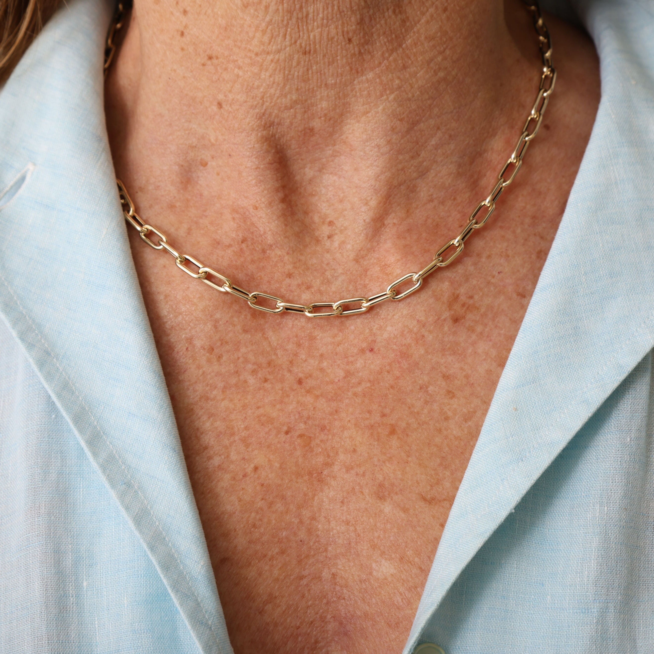 14K Gold Paperclip Necklace With Engravable Mini Charm