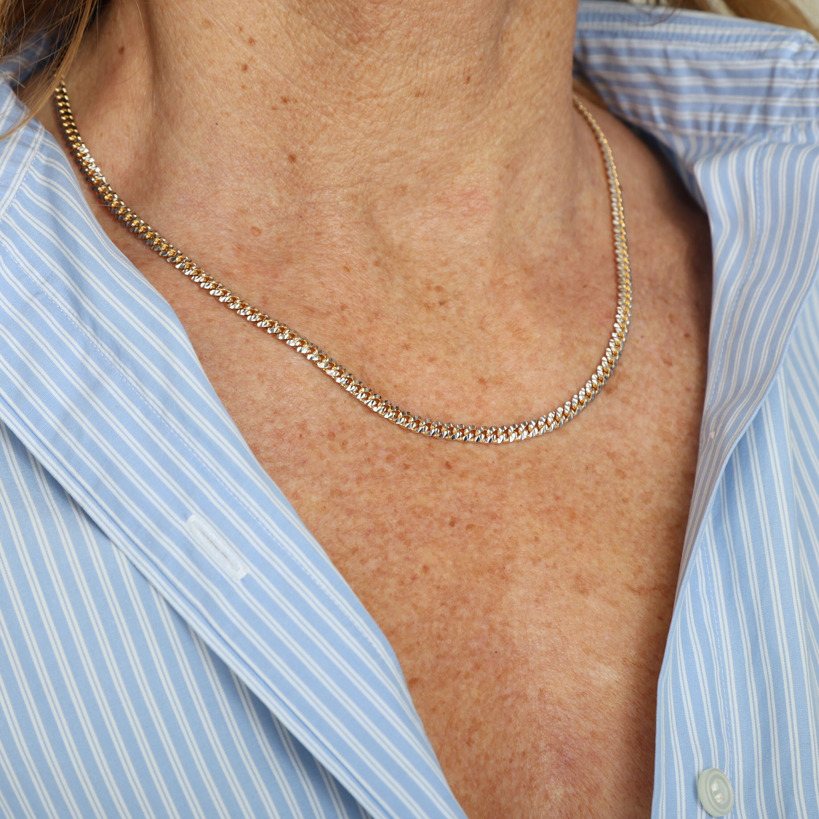 14K Two Tone Gold Pave Miami Cuban Link Necklace