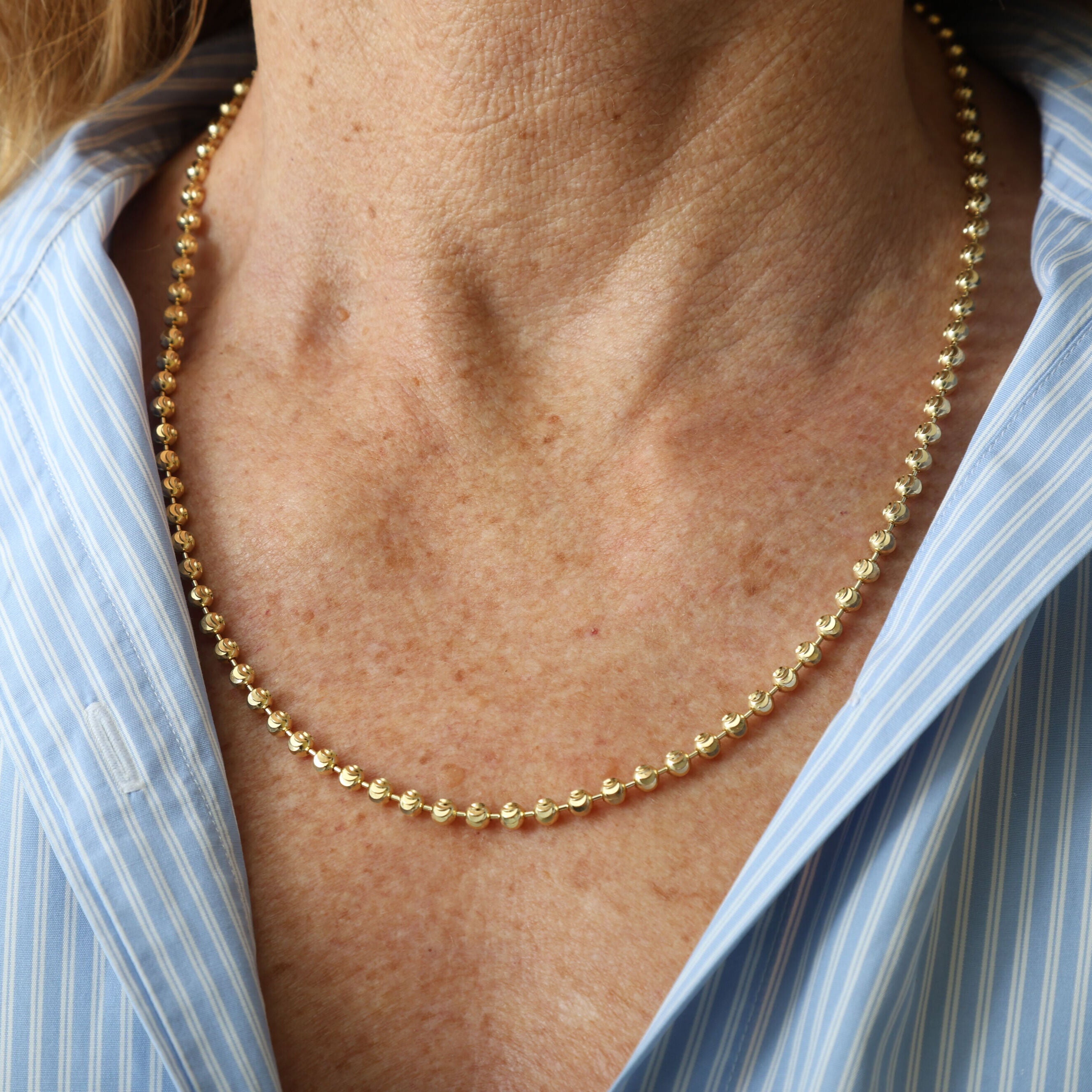 14K Gold Moon Cut Ball Chain Necklace