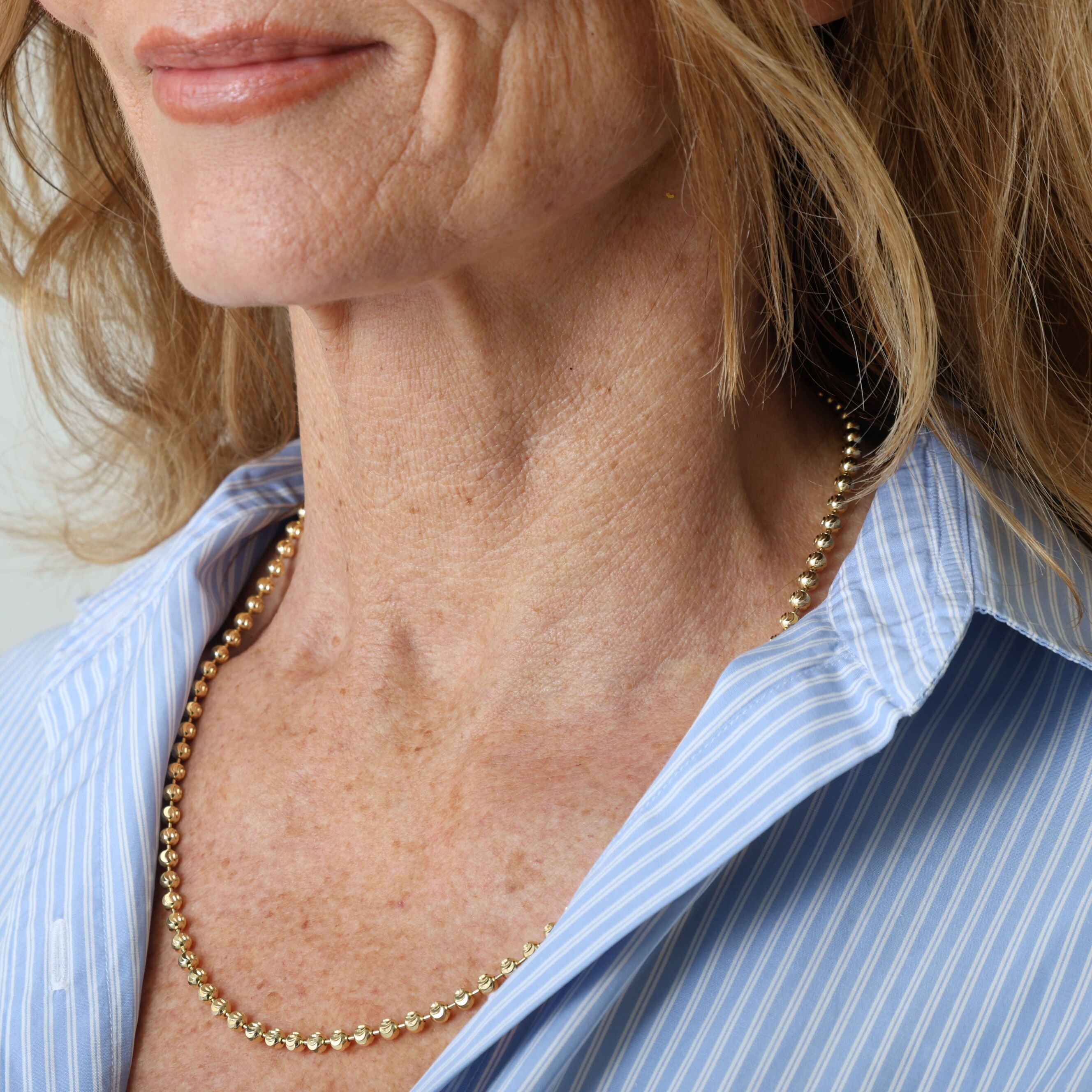 14K Gold Moon Cut Ball Chain Necklace
