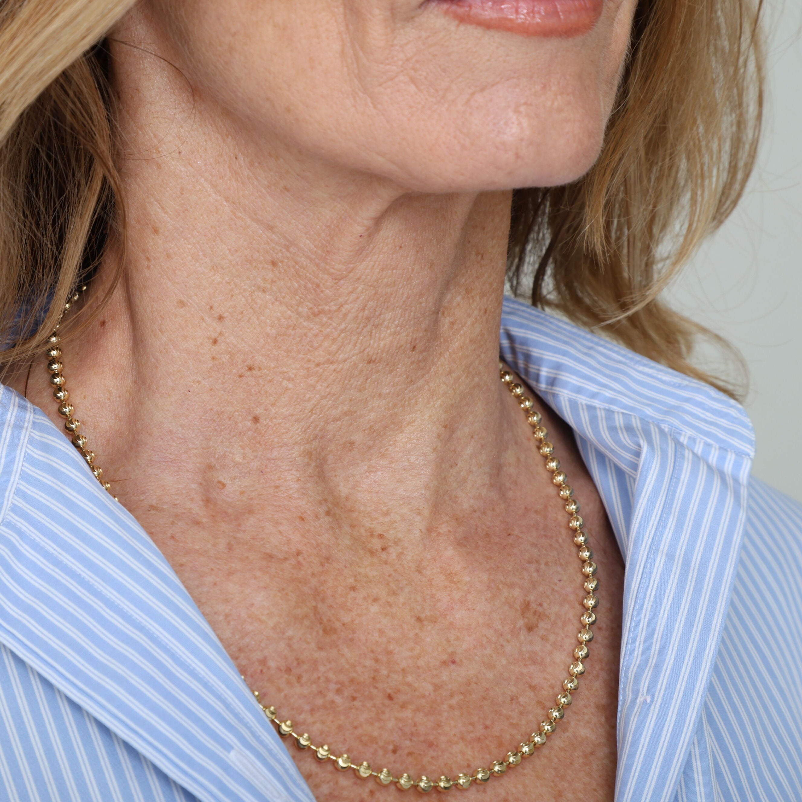 14K Gold Moon Cut Ball Chain Necklace