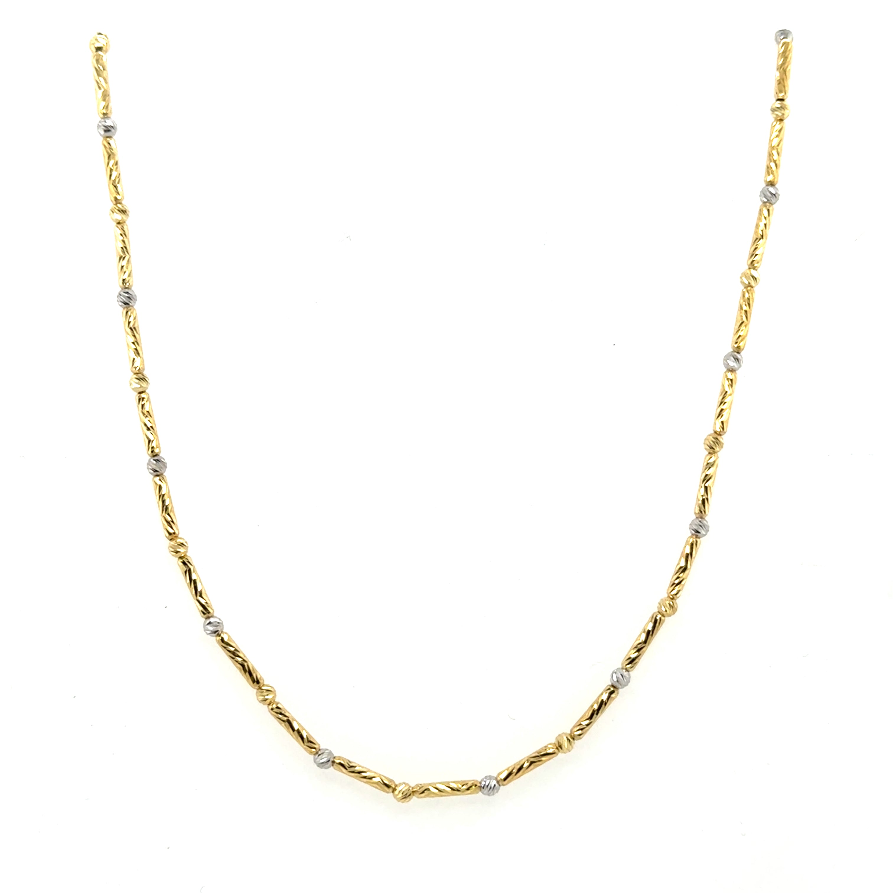 14K Two-Tone Gold Textured Bar and Bead Chain Necklace