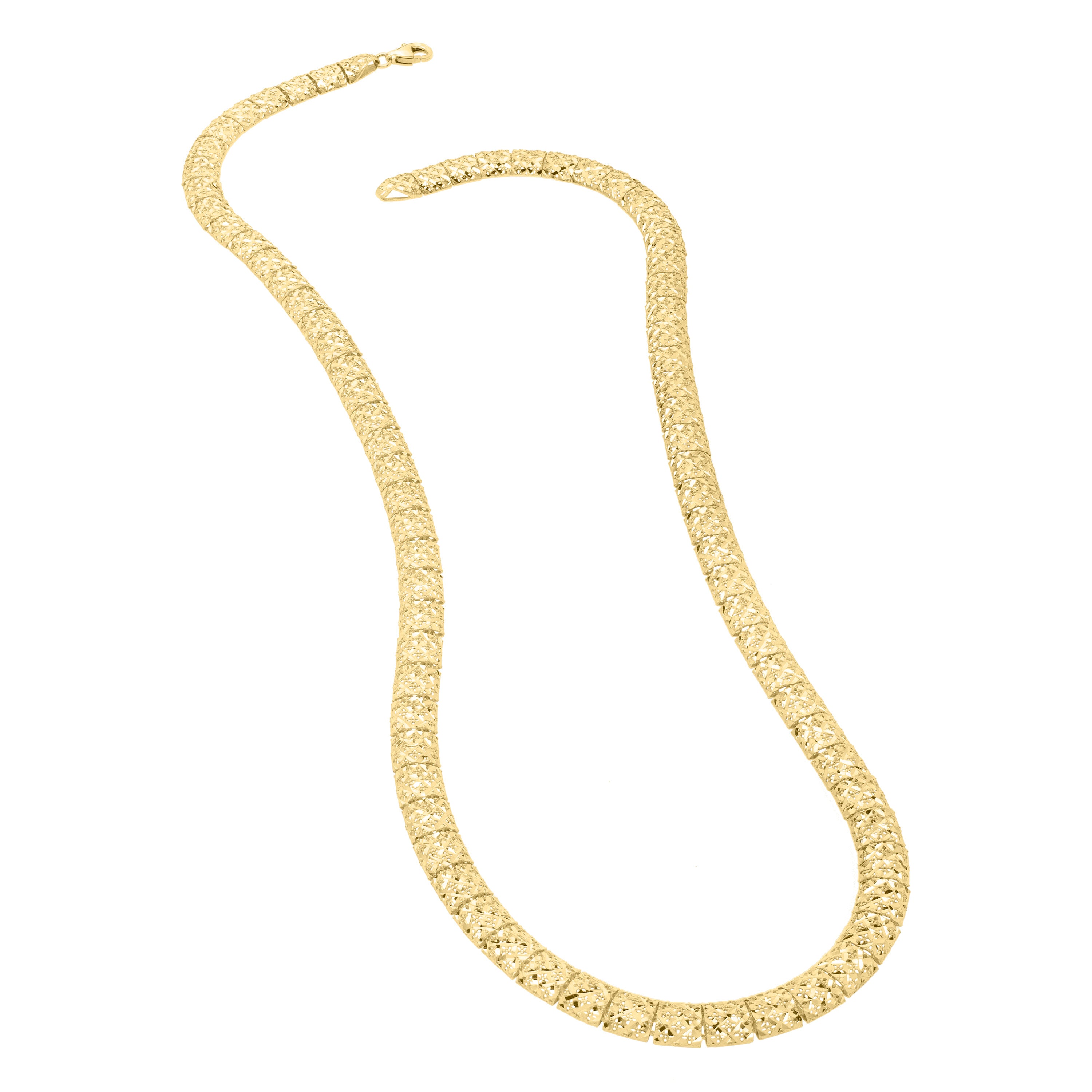 10K Gold Square Link Necklace: 18" Pierced Work Chain
