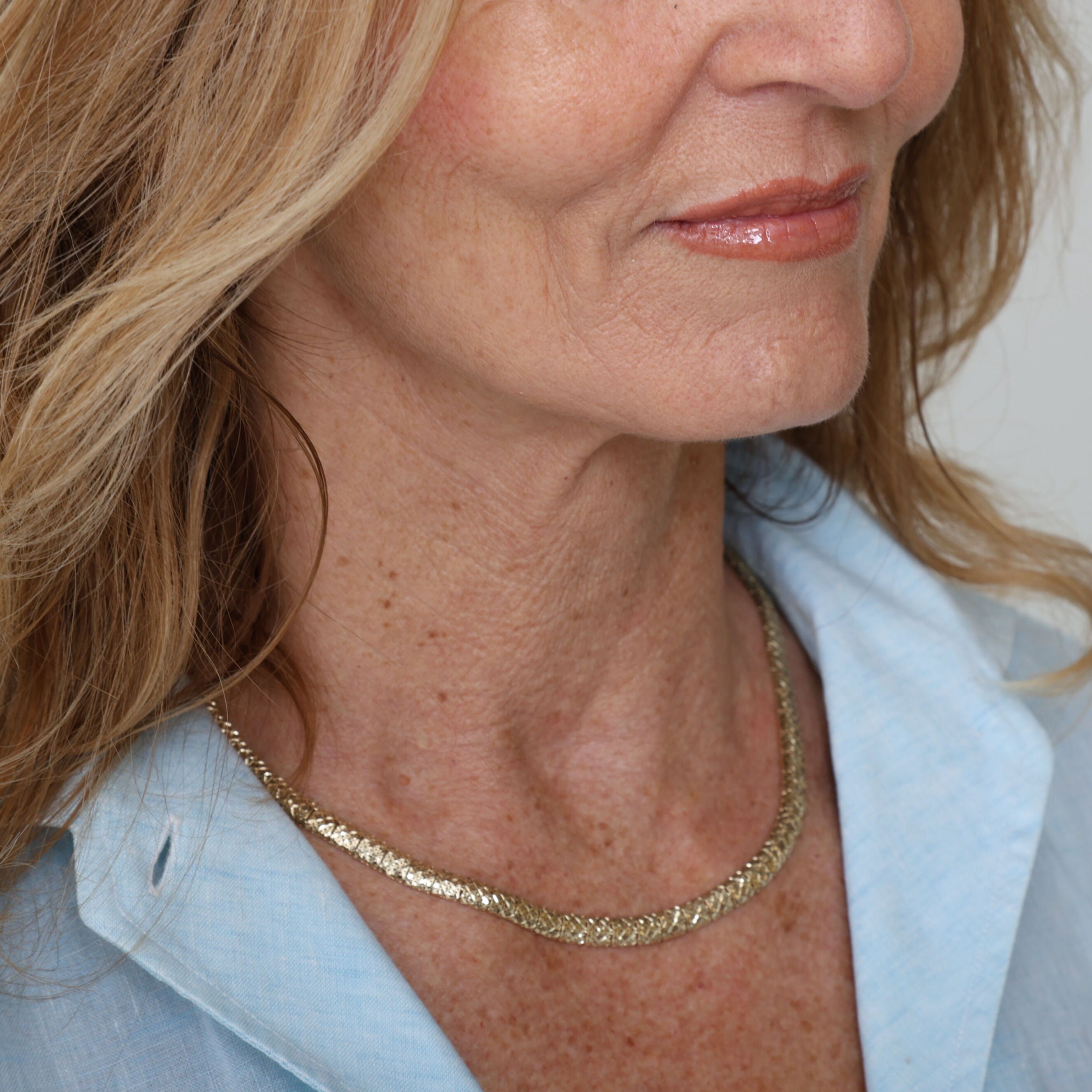 10K Gold Square Link Necklace: 18" Pierced Work Chain