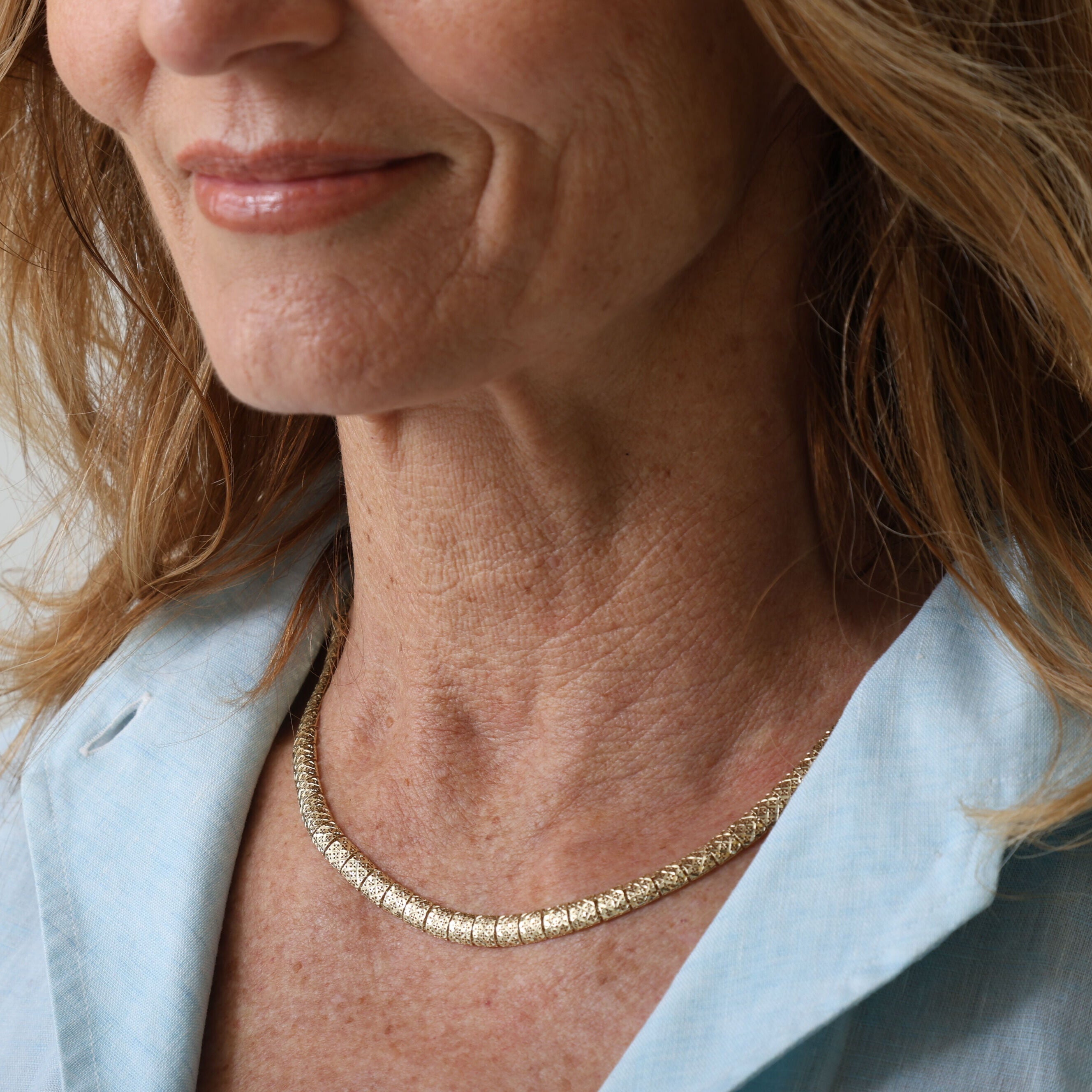 10K Gold Square Link Necklace: 18" Pierced Work Chain