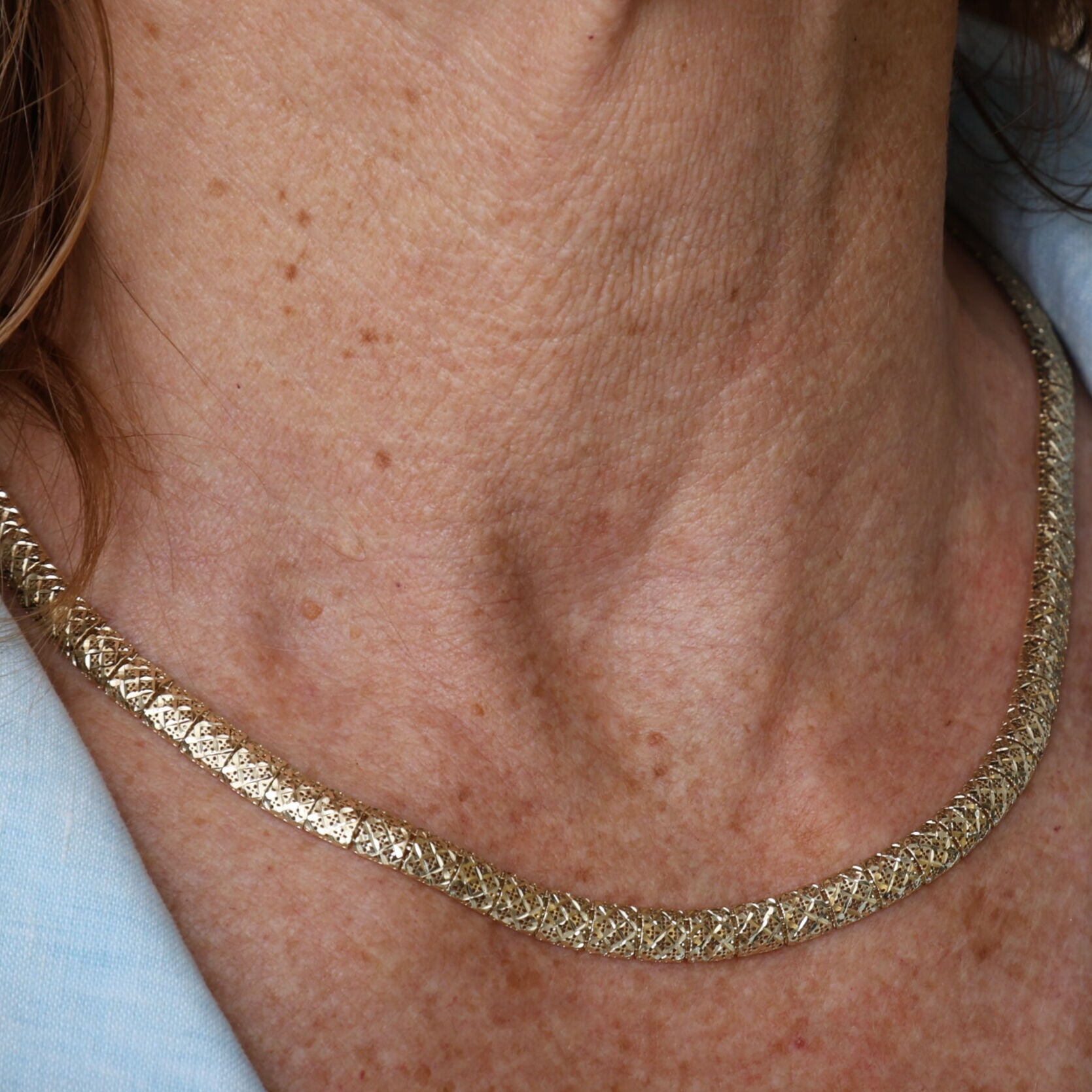 10K Gold Square Link Necklace: 18" Pierced Work Chain