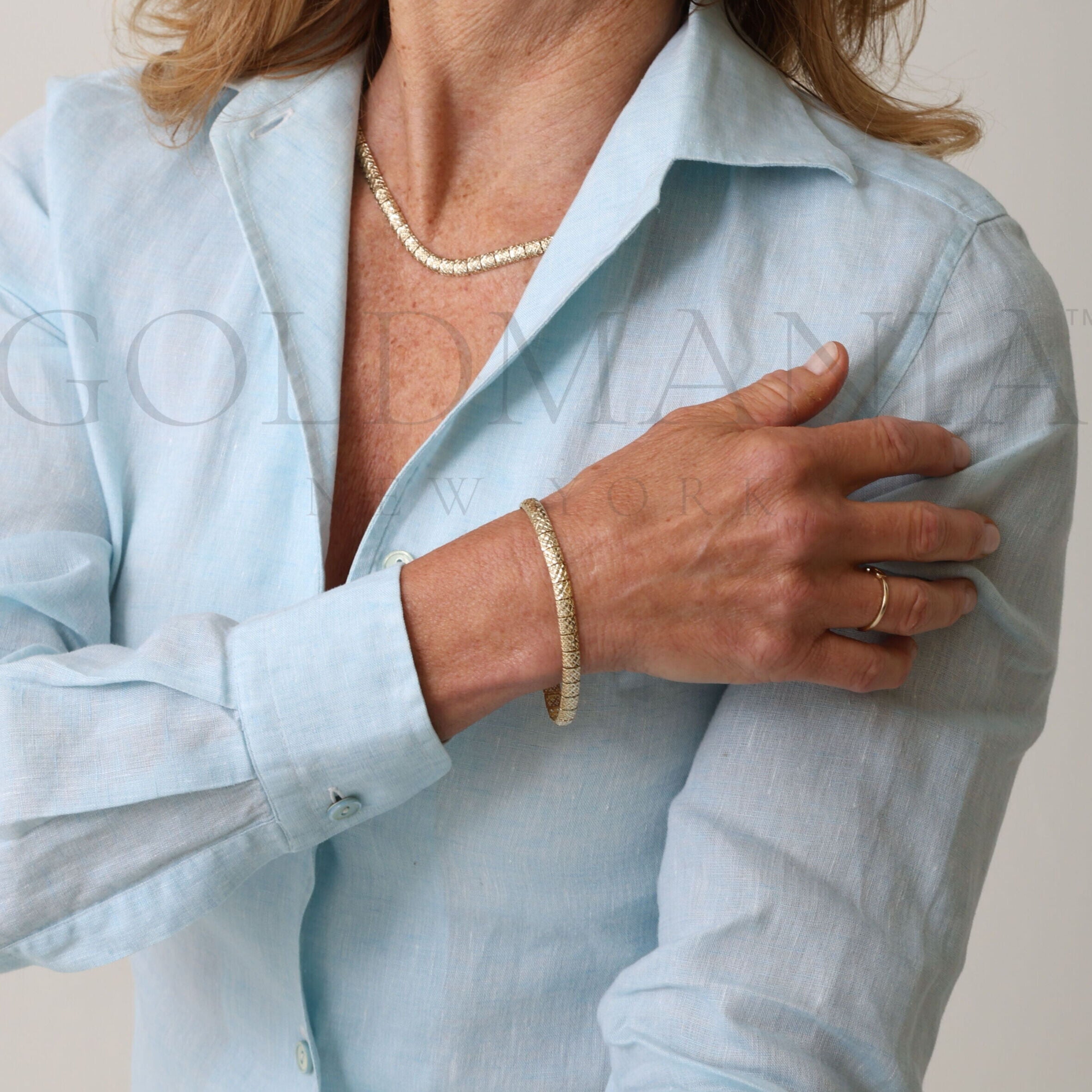 10K Gold Square Link Necklace: 18" Pierced Work Chain