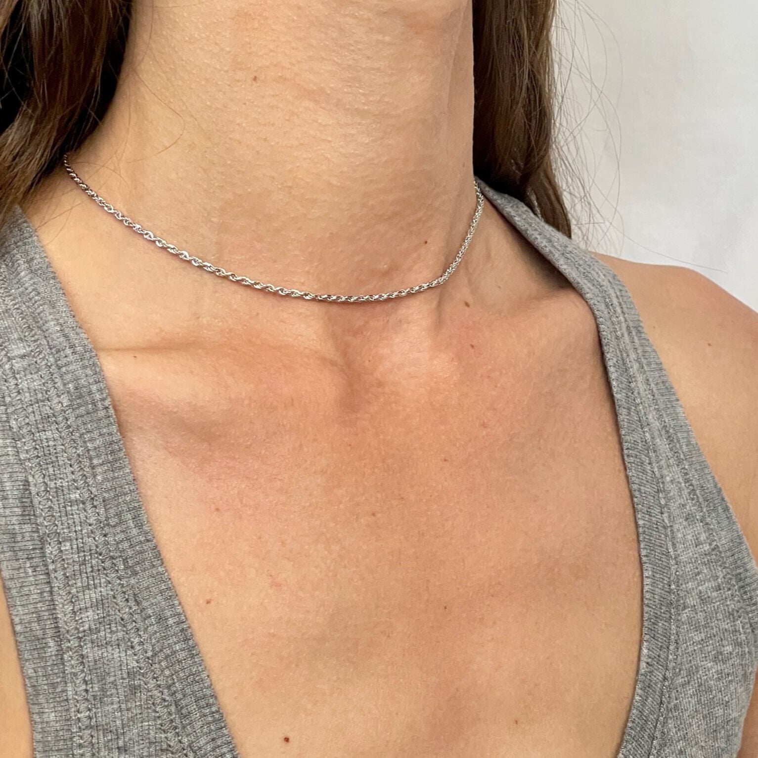 14K White Gold Diamond Cut Rope Choker Necklace 14"