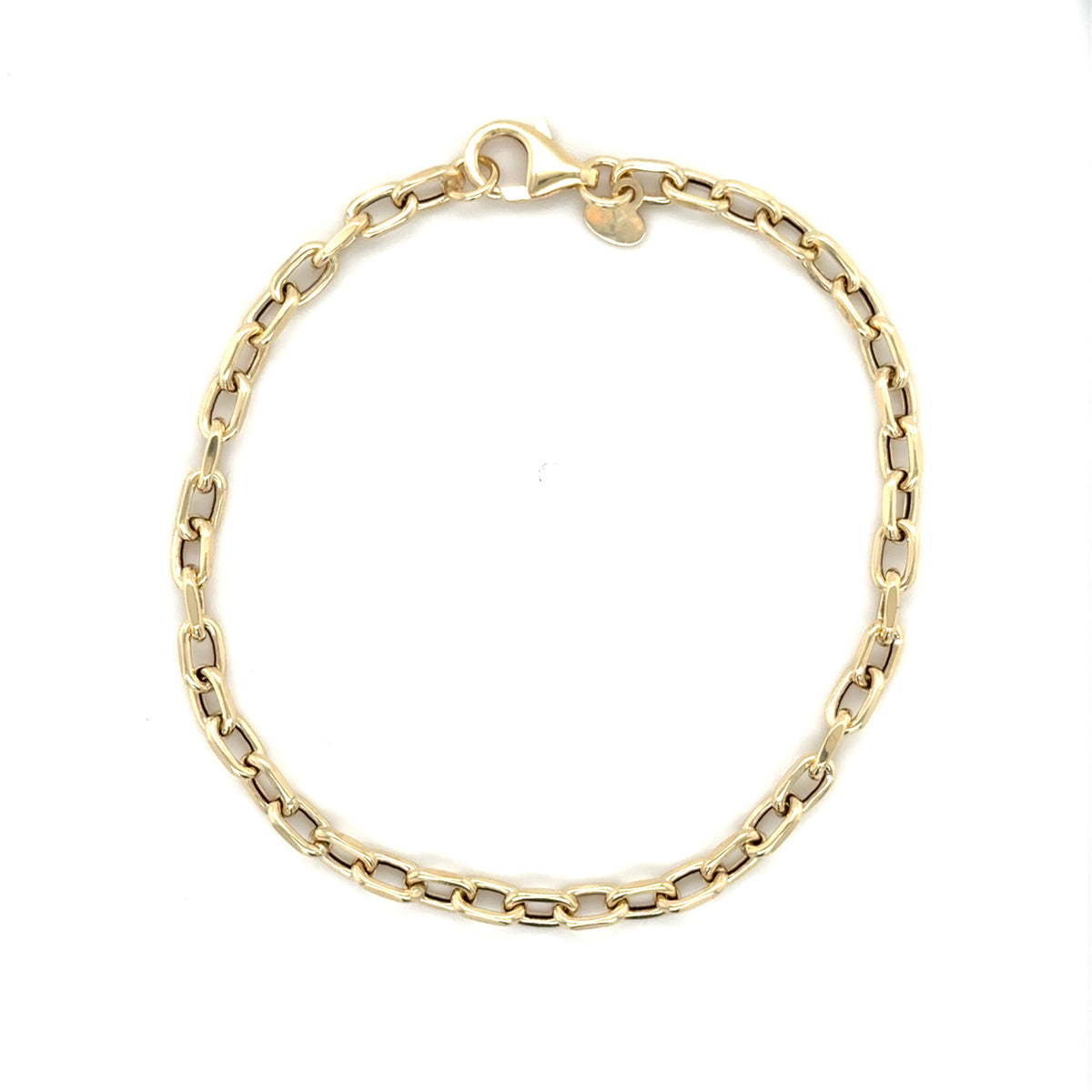 14K Gold Dainty Cable Link Bracelet 3.3mm, 7", Made In Italy