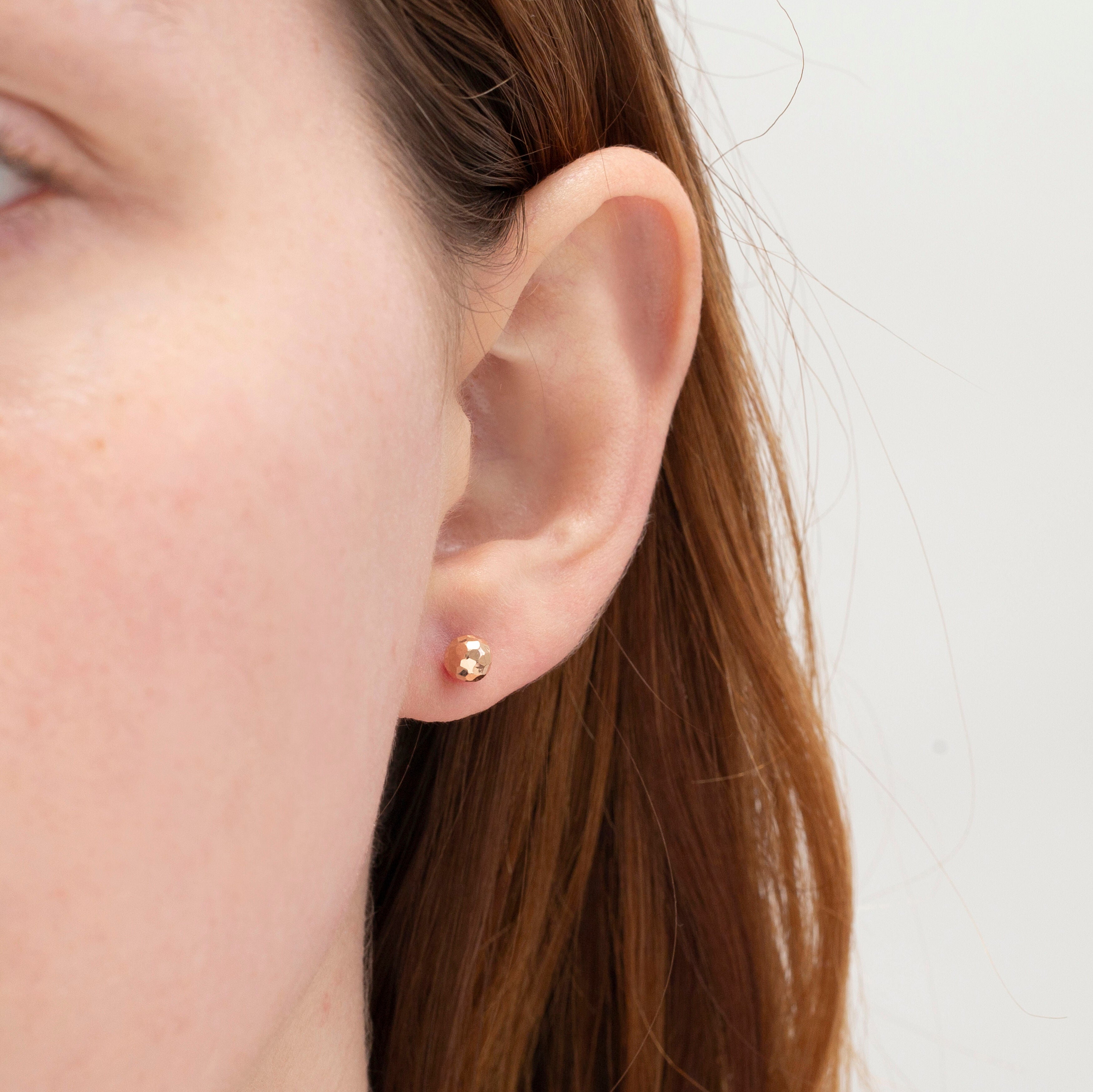 14K Gold Faceted Ball Stud Earrings