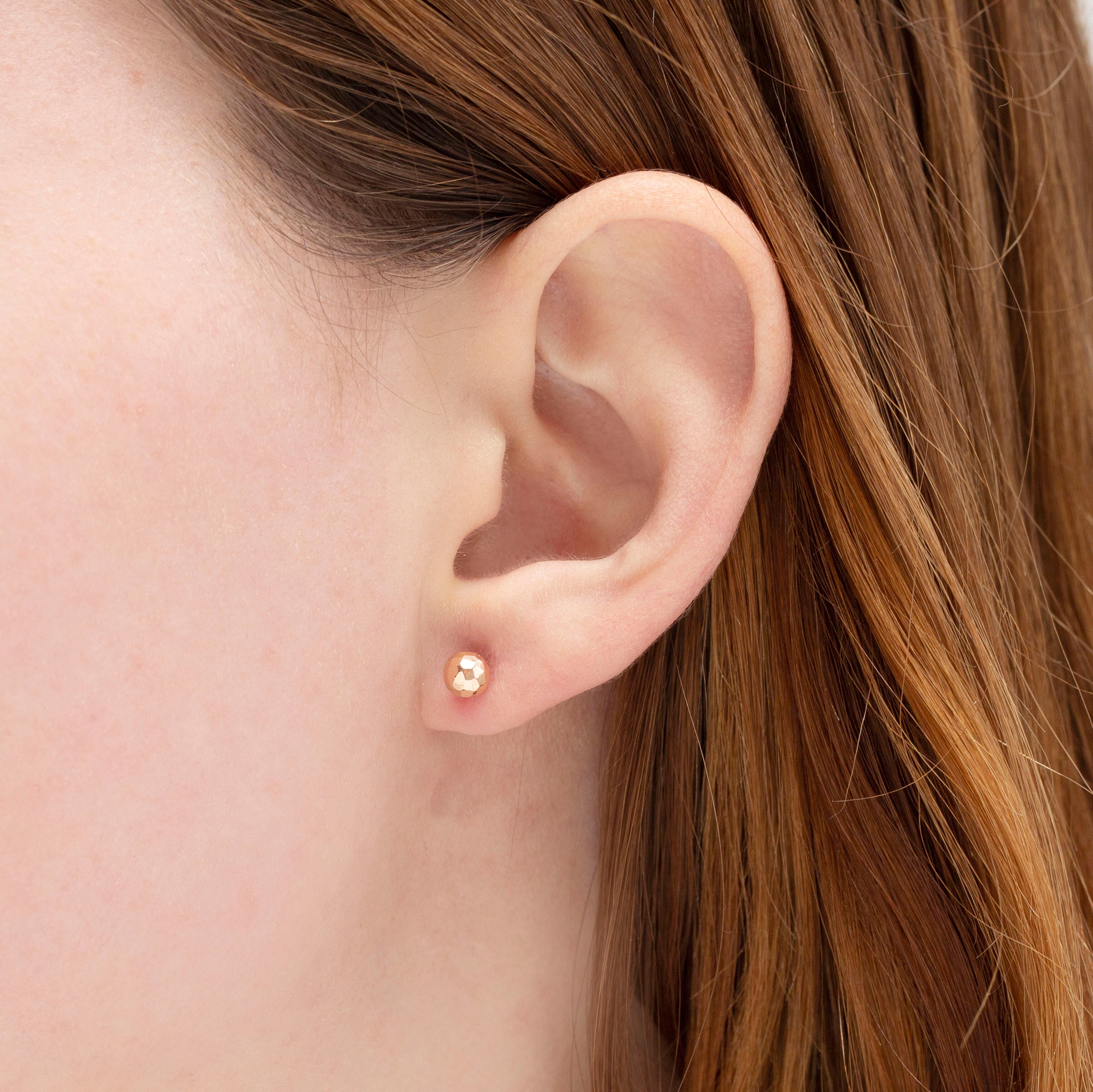 14K Gold Faceted Ball Stud Earrings