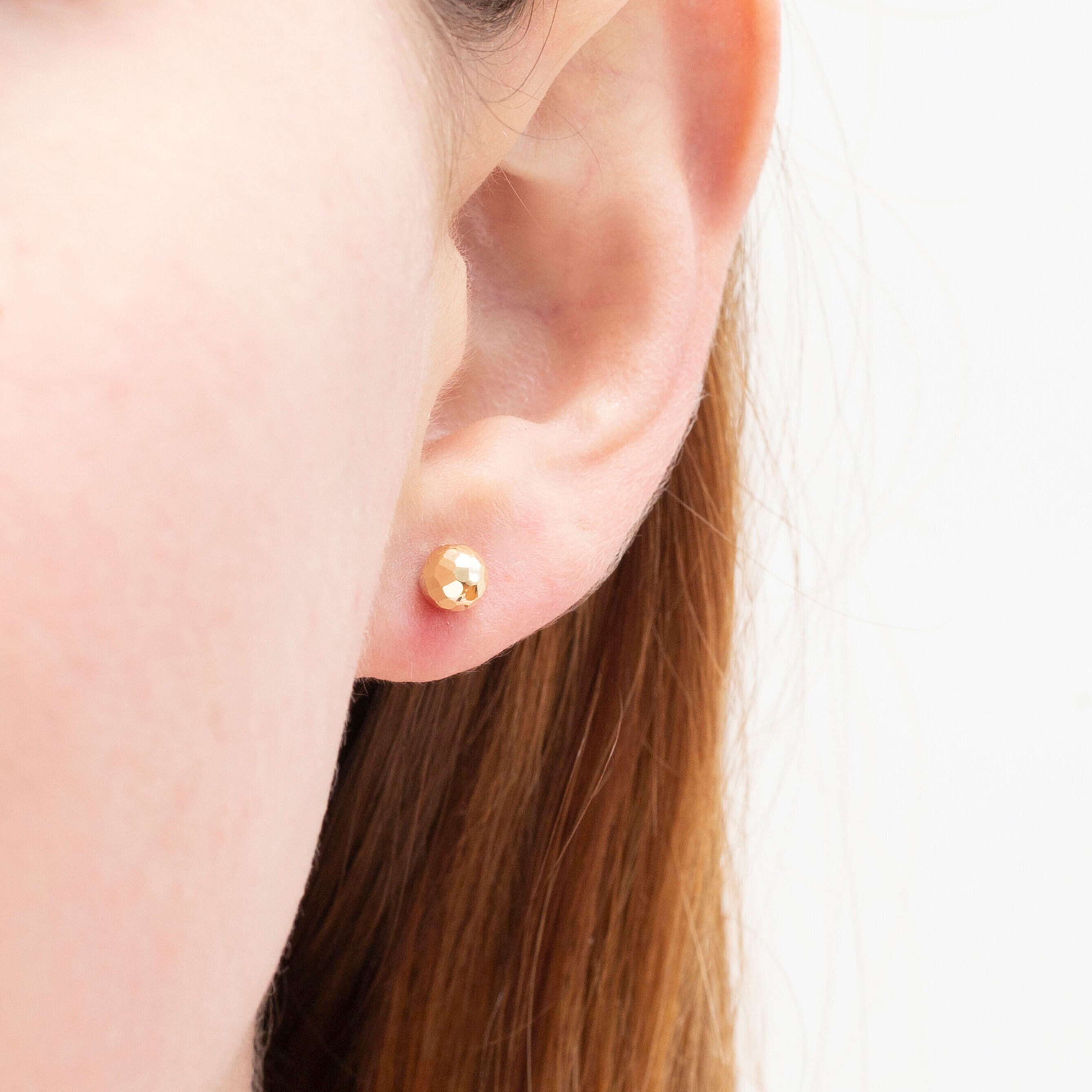 14K Gold Faceted Ball Stud Earrings