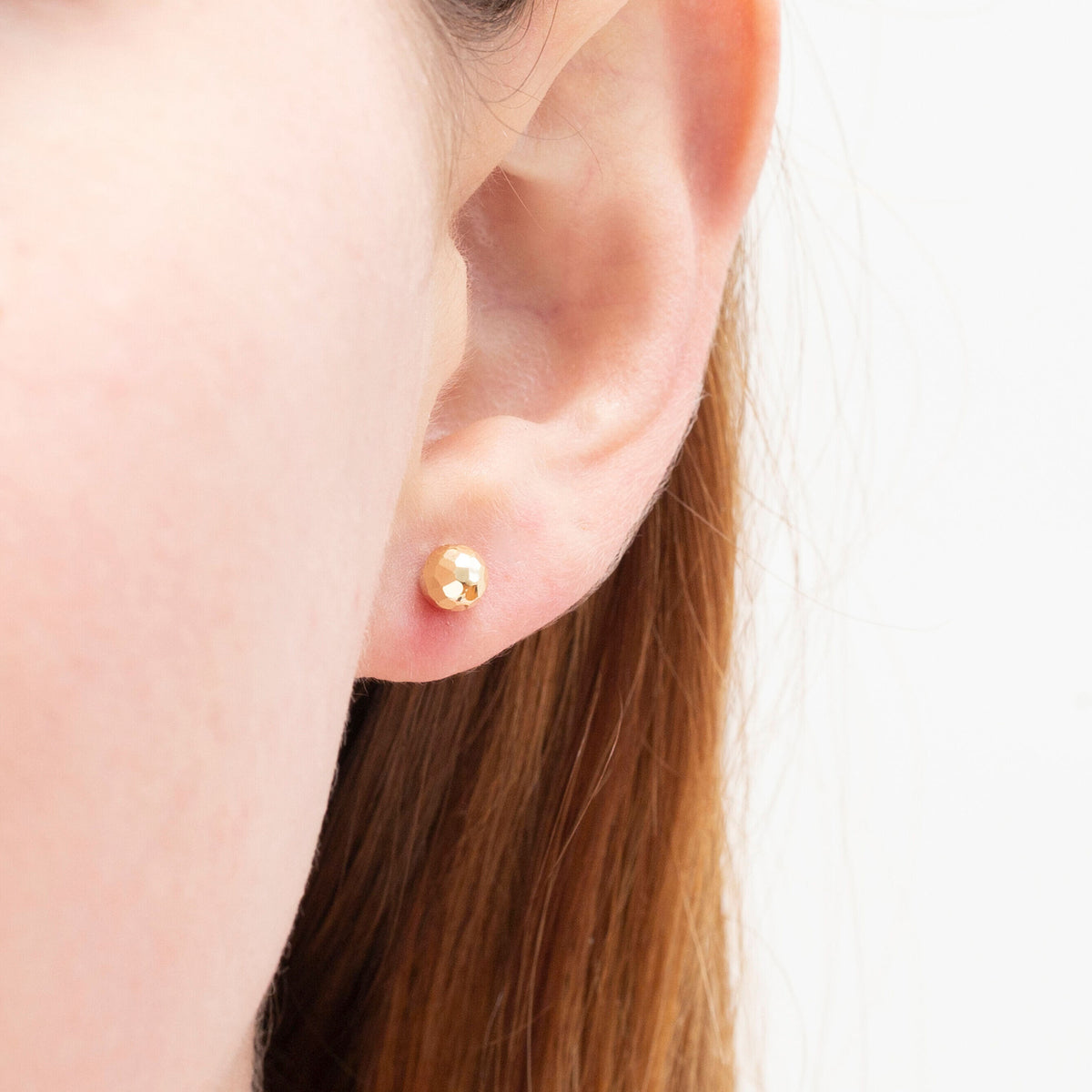 14K Gold Faceted Ball Stud Earrings
