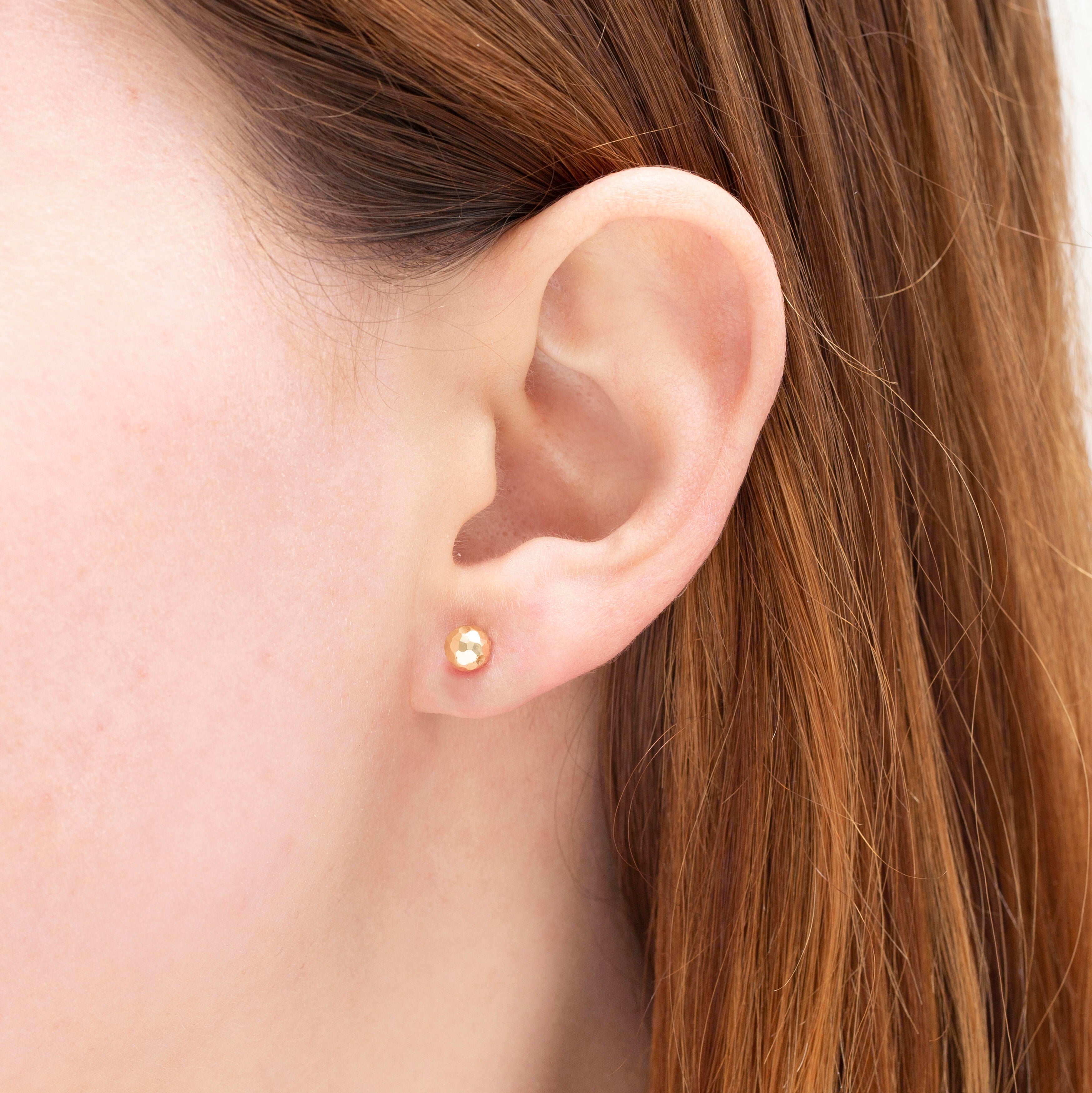 14K Gold Faceted Ball Stud Earrings
