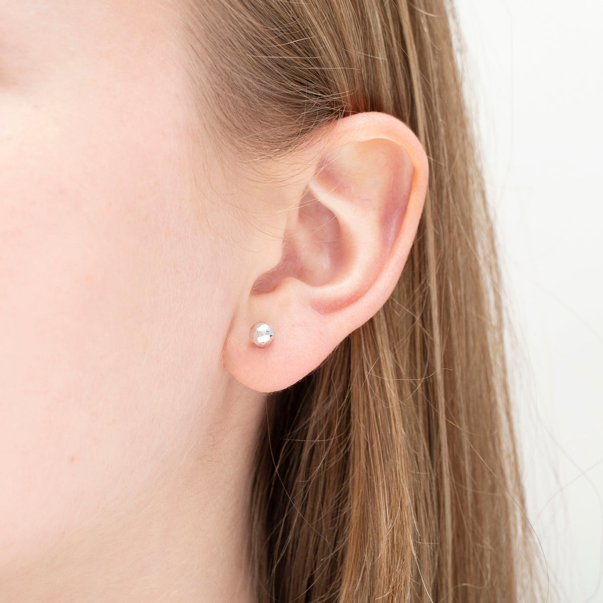 14K Gold Faceted Ball Stud Earrings