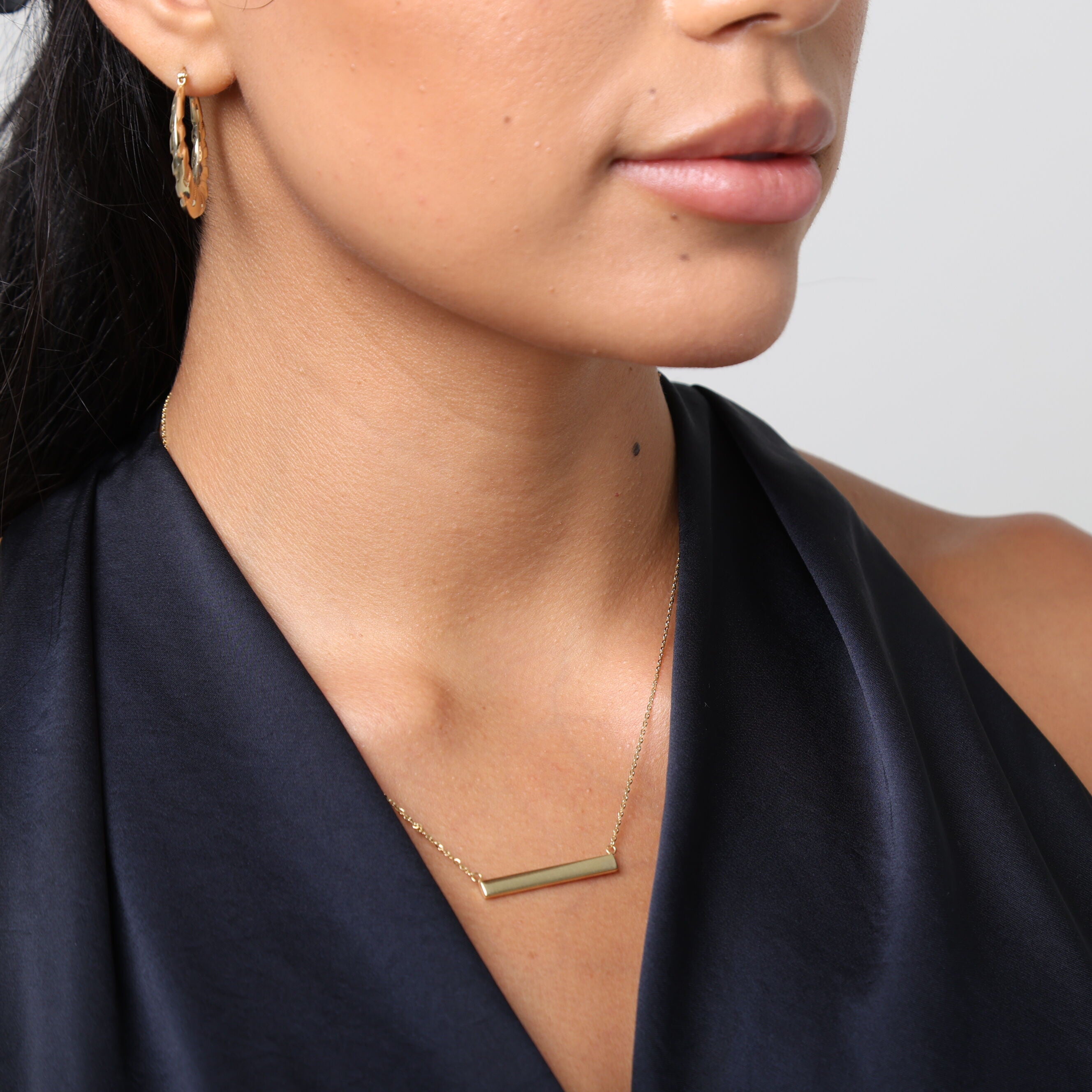 14K Gold Dainty Engravable Bar Necklace