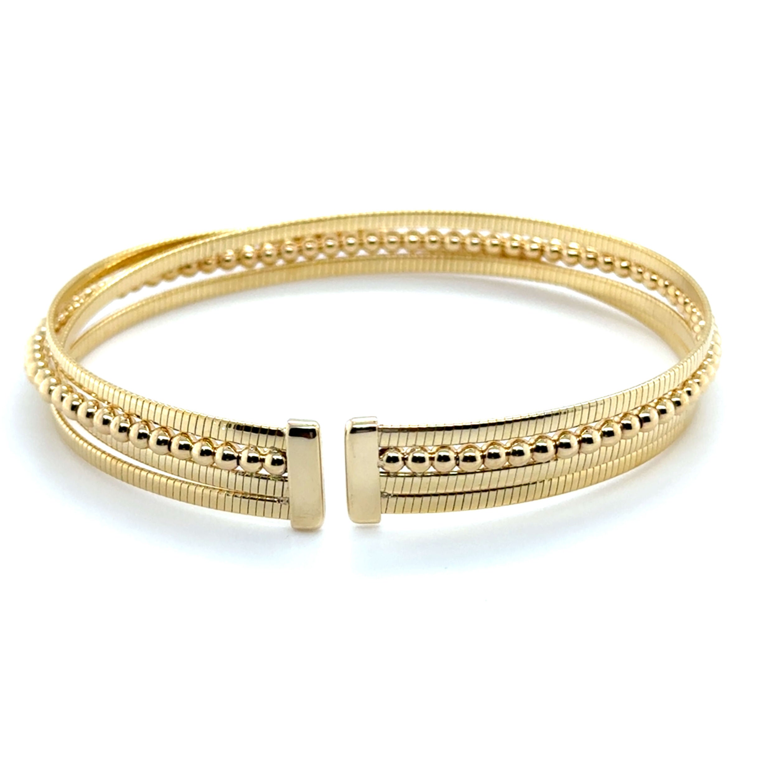 14K Gold Crossover Omega and Beaded Bangle Bracelet