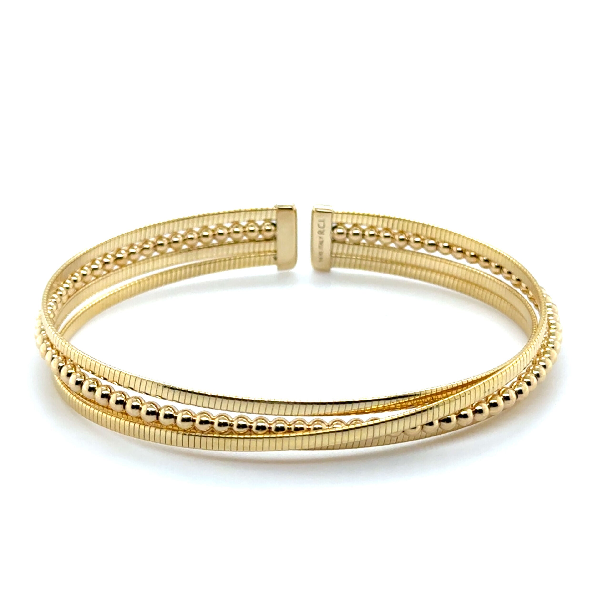 14K Gold Crossover Omega and Beaded Bangle Bracelet – Bold, Layered and Slip-On Comfort
