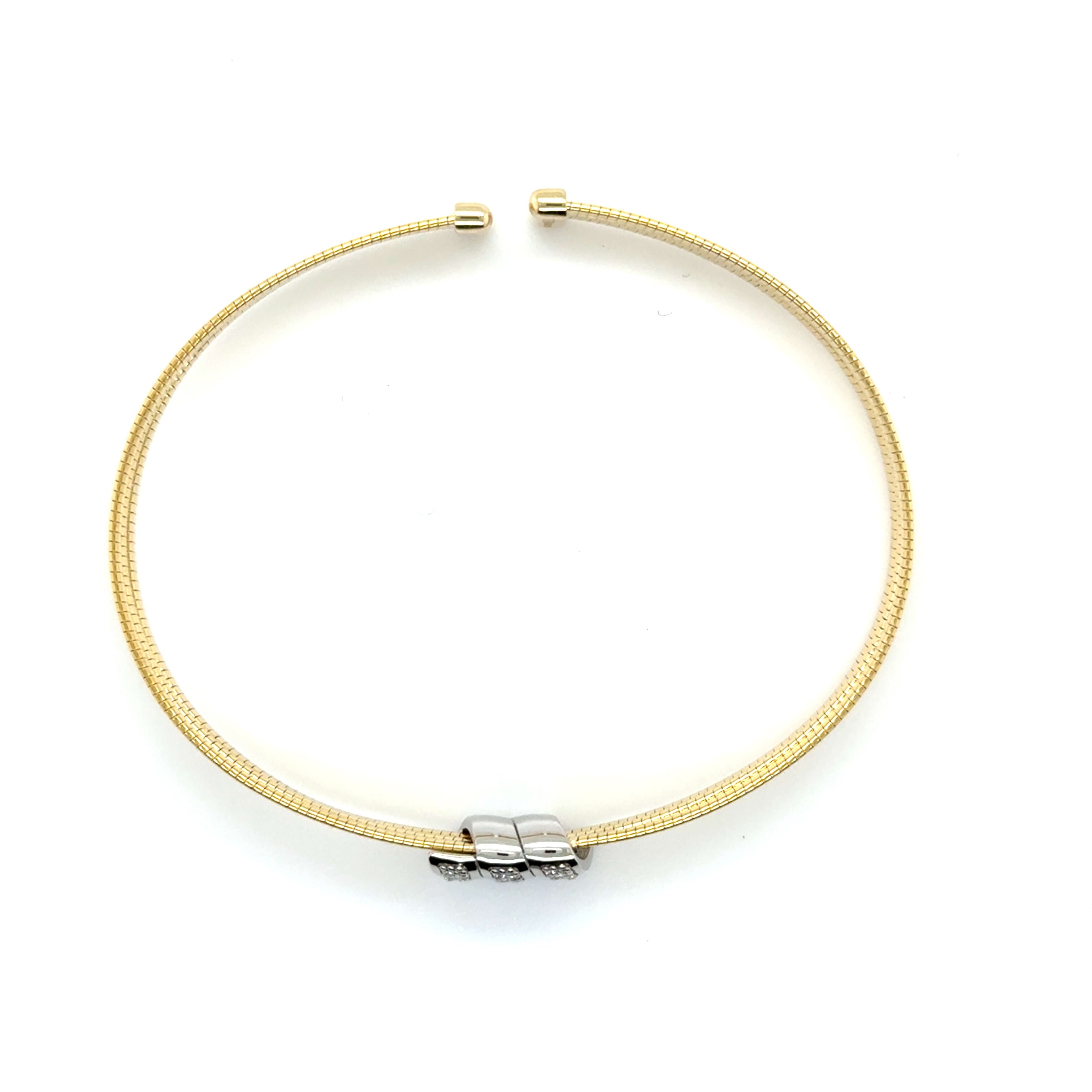 14K Gold Triple Omega Diamond Cuff Bangle – Elegant, Flexible & Natural Diamond Detail