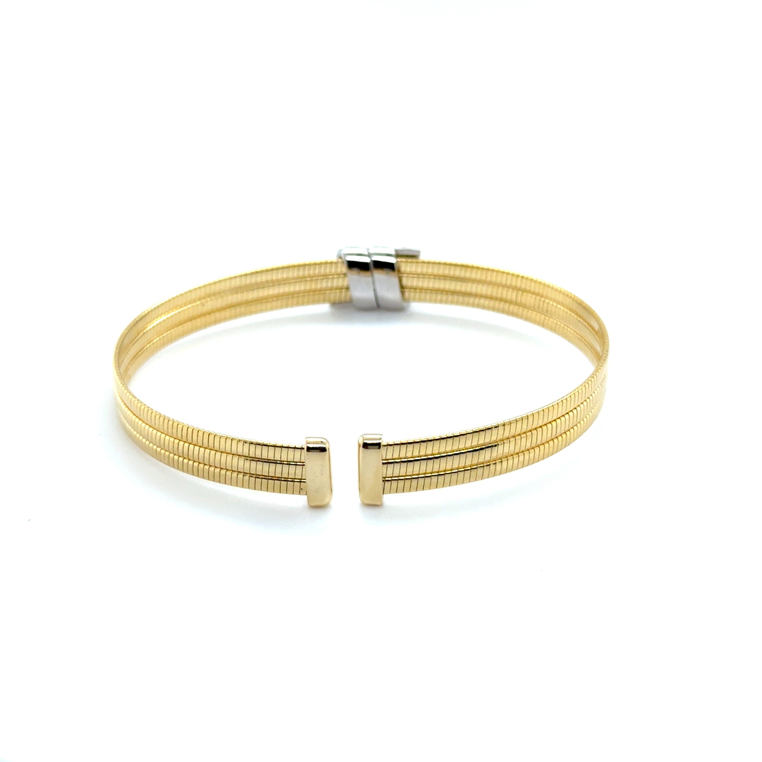 14K Gold Triple Omega Diamond Cuff Bangle – Elegant, Flexible & Natural Diamond Detail