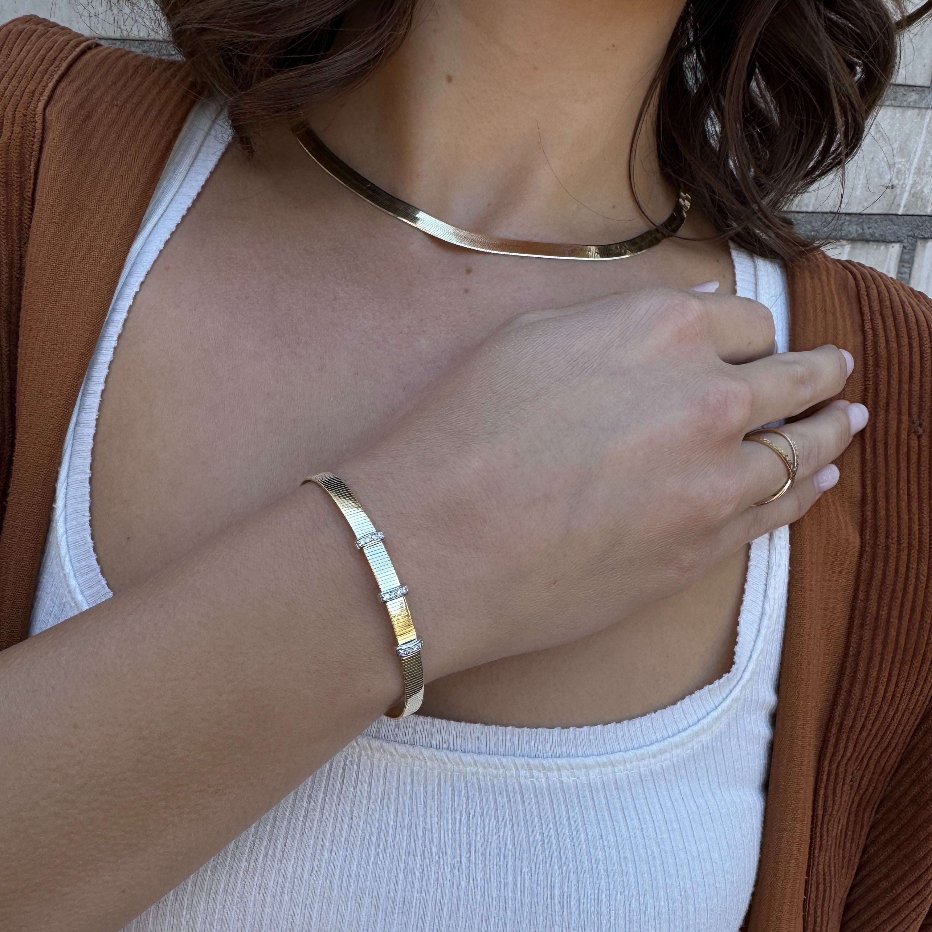 14K Gold Diamond Trio Cuff Bangle – Brilliant, Bold and Natural Diamond Detail