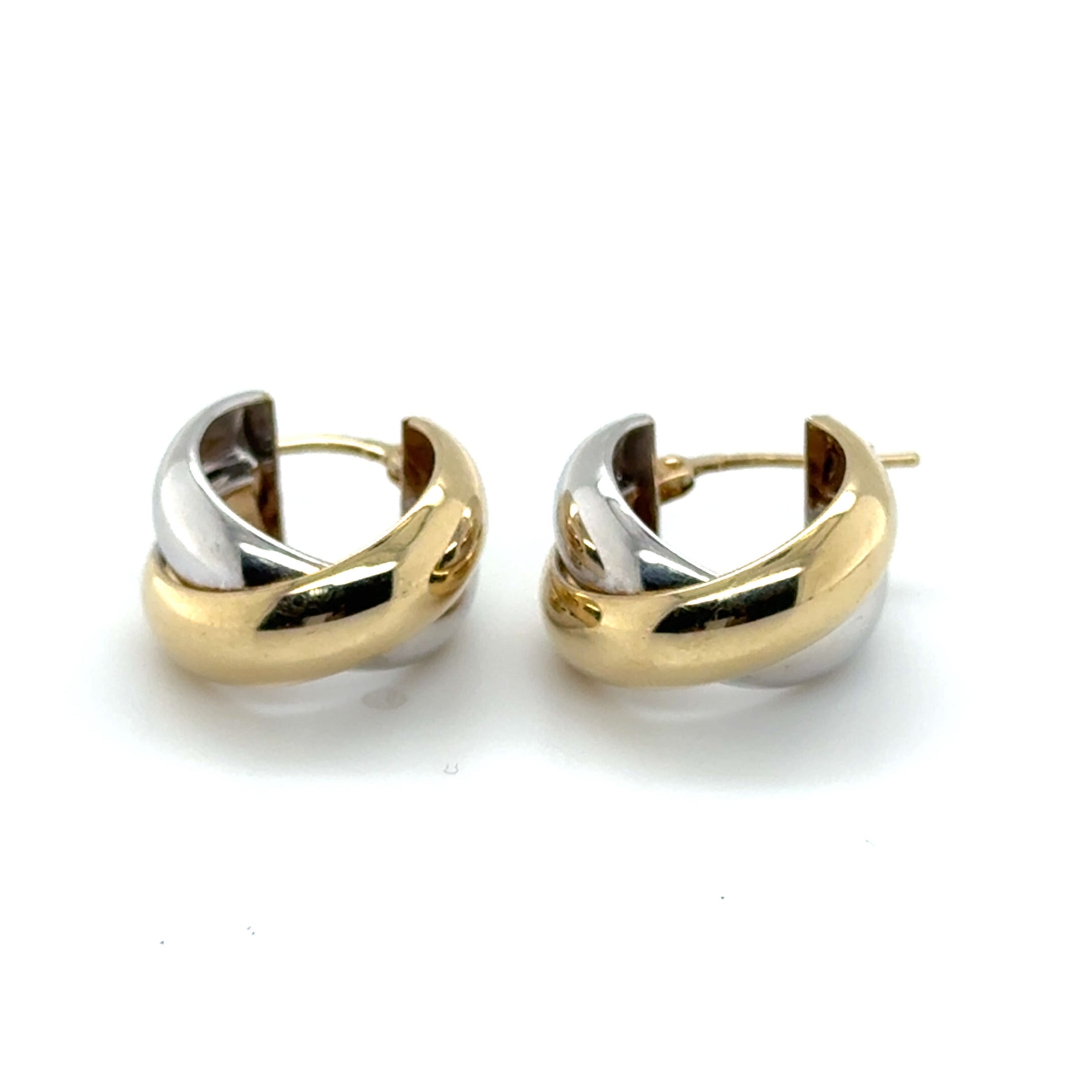 14K Two-Tone Gold Interlocking Hoop Earrings: Chunky Polished Gold