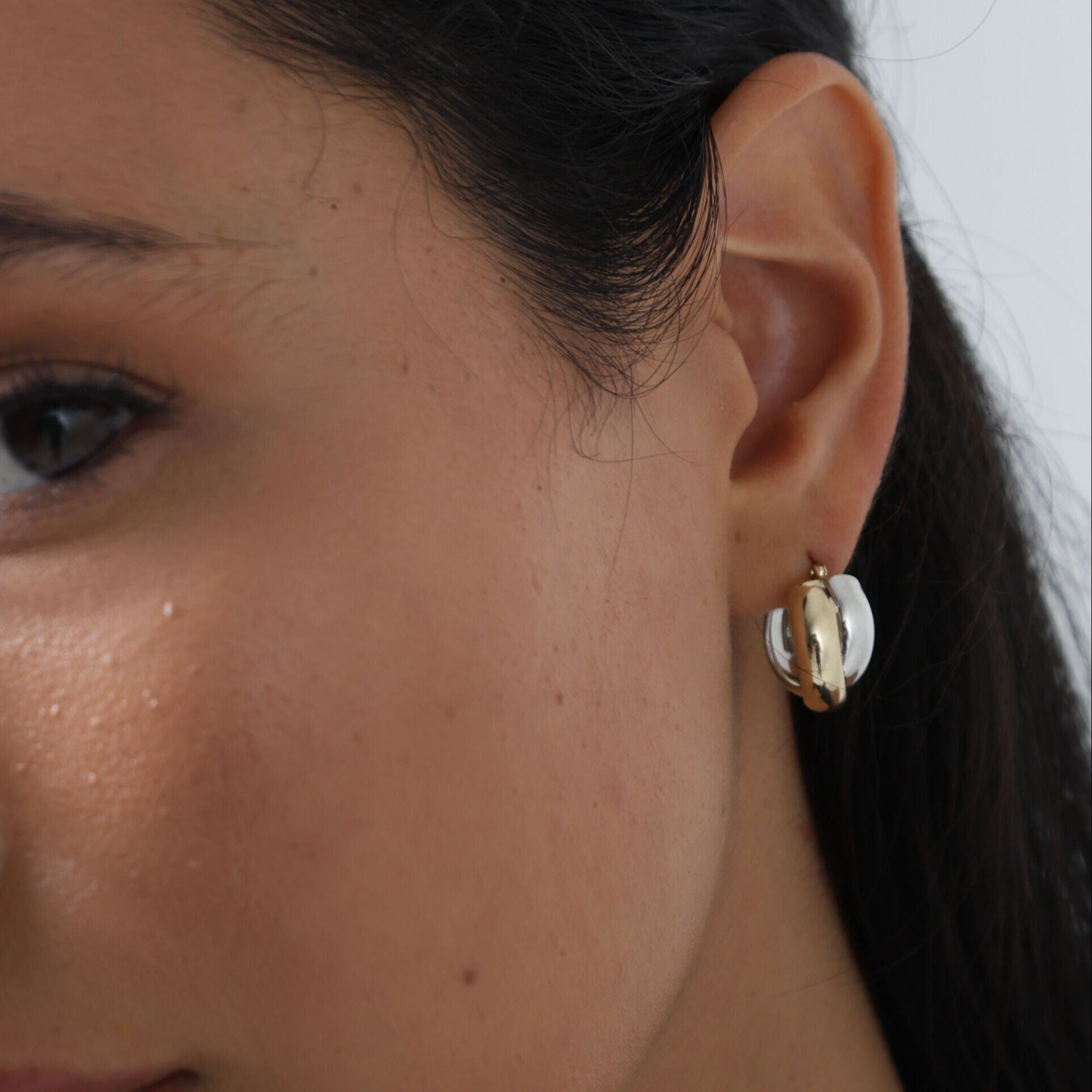 14K Two-Tone Gold Chunky Interlocking Hoop Earrings