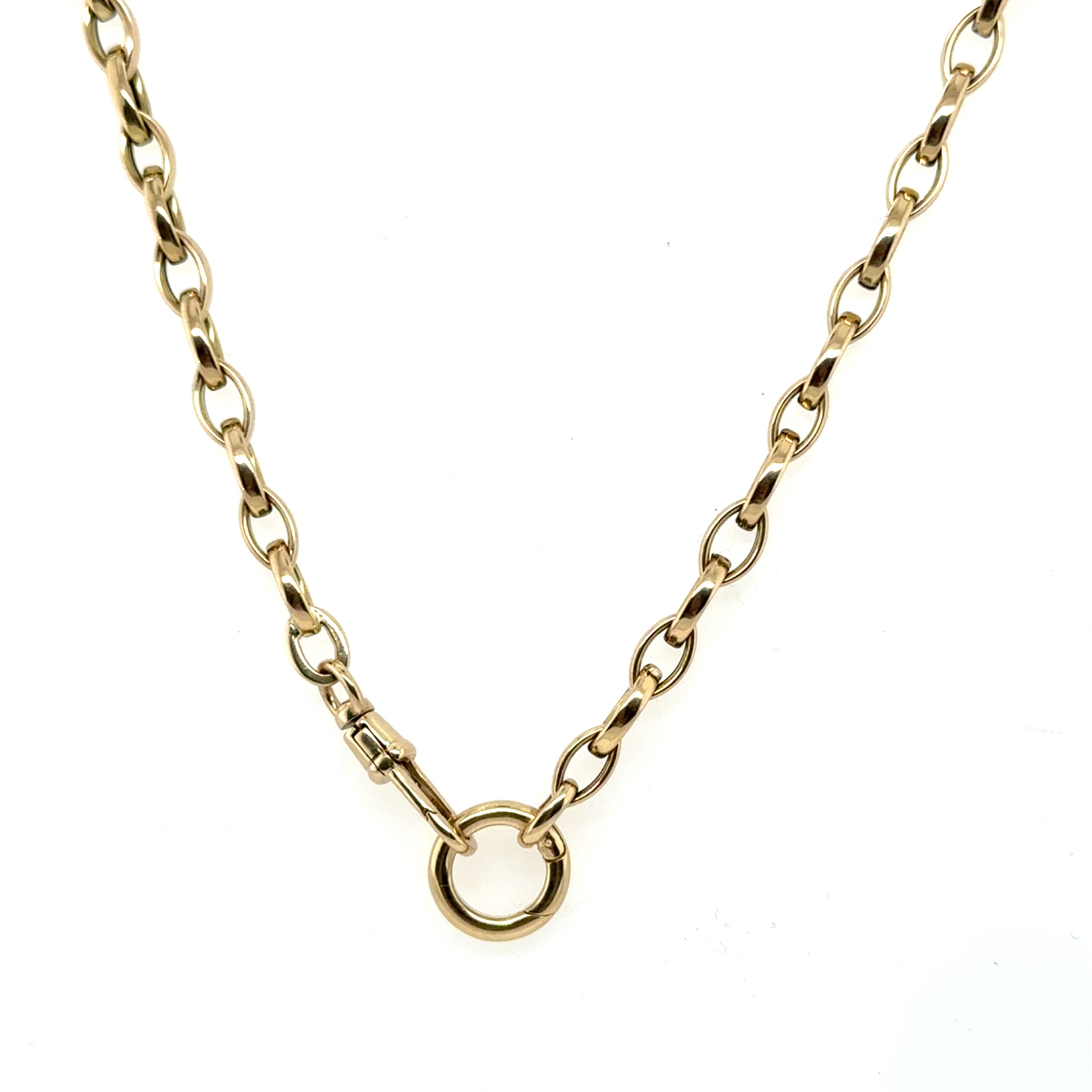 14K Gold Double Clasp Charm Holder Necklace: Versatile, Dog Clip & Circle Clasp - Made In Italy