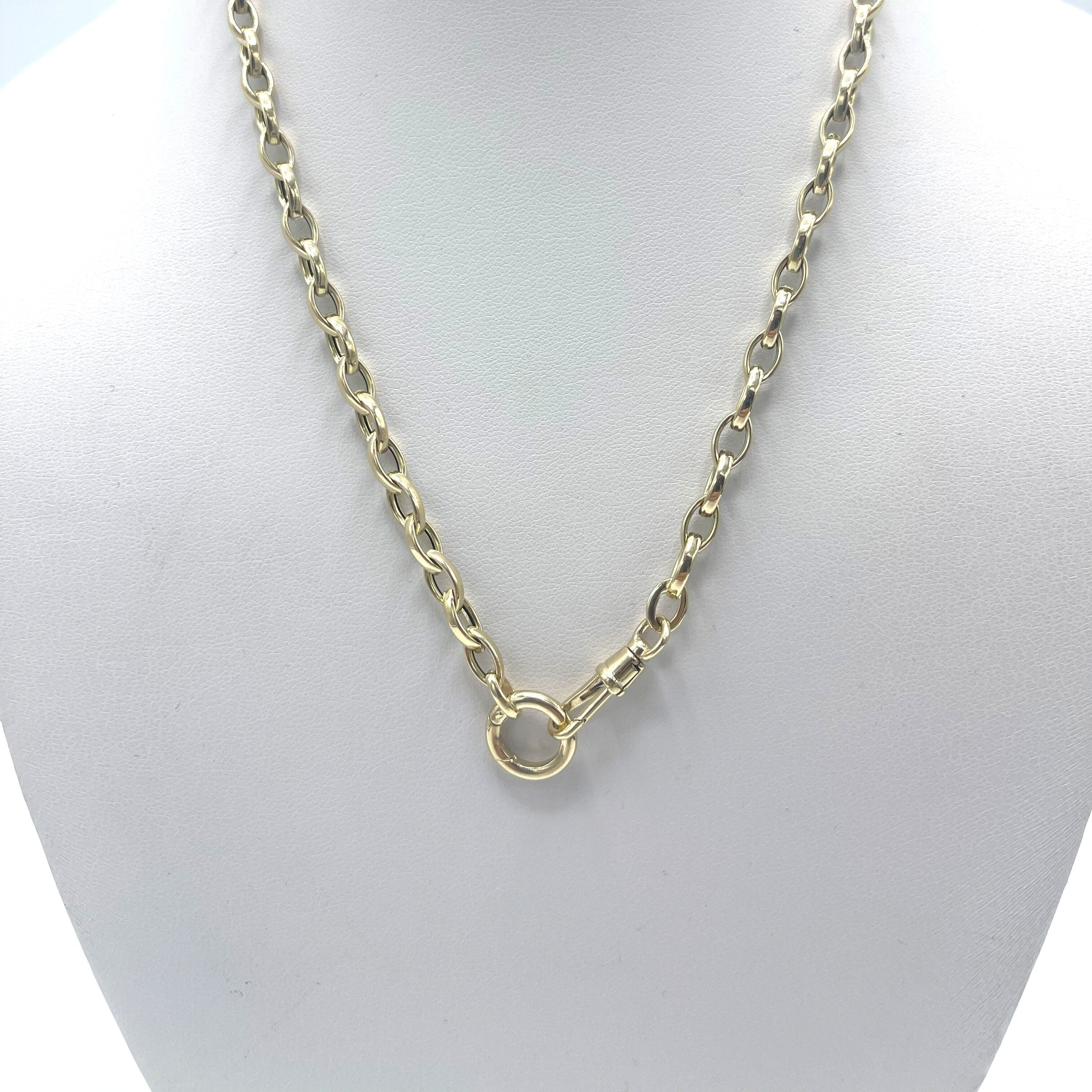 14K Gold Double Clasp Charm Holder Necklace: Versatile, Dog Clip & Circle Clasp - Made In Italy