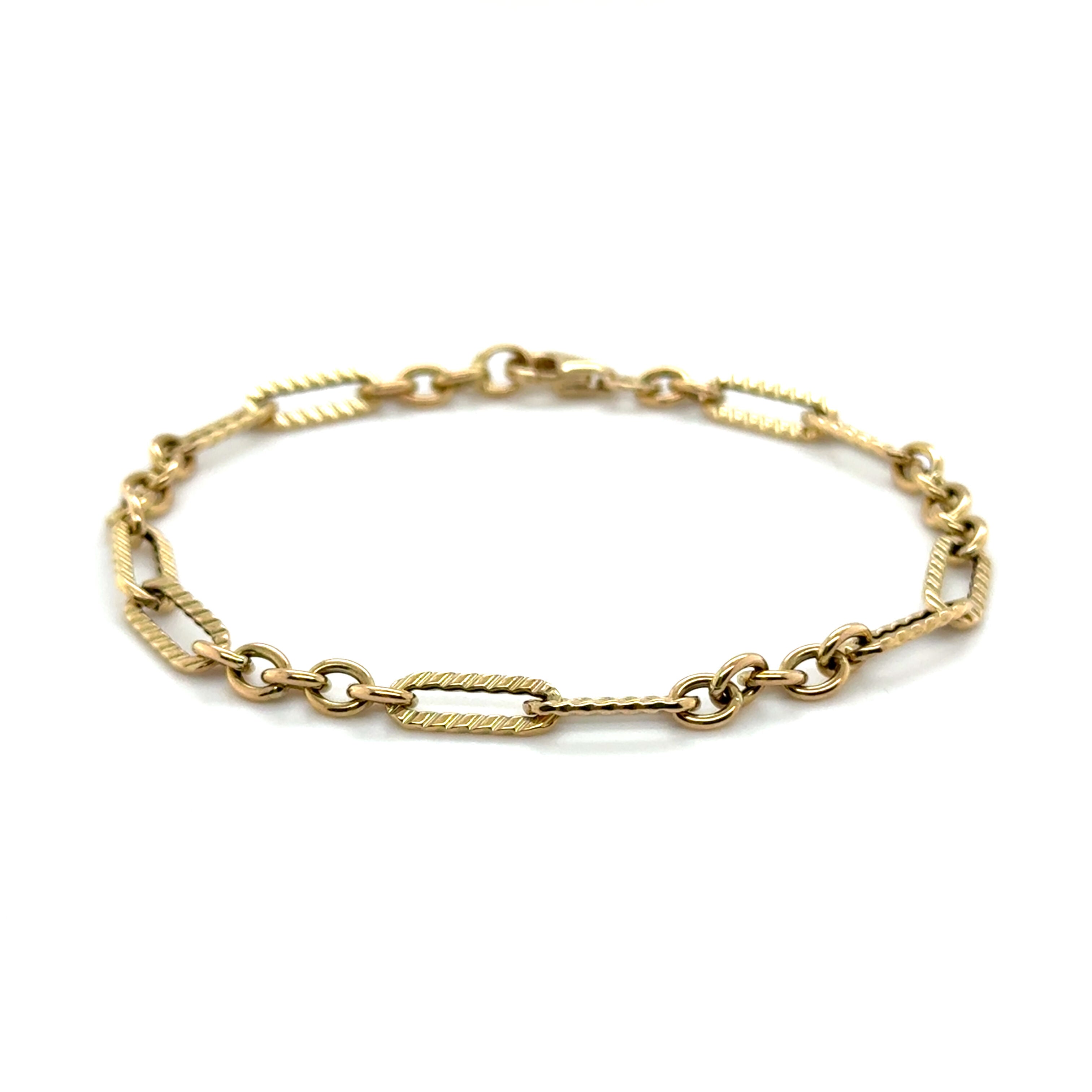 14K Gold Paperclip And Round Link Bracelet: 7" - Made In Italy