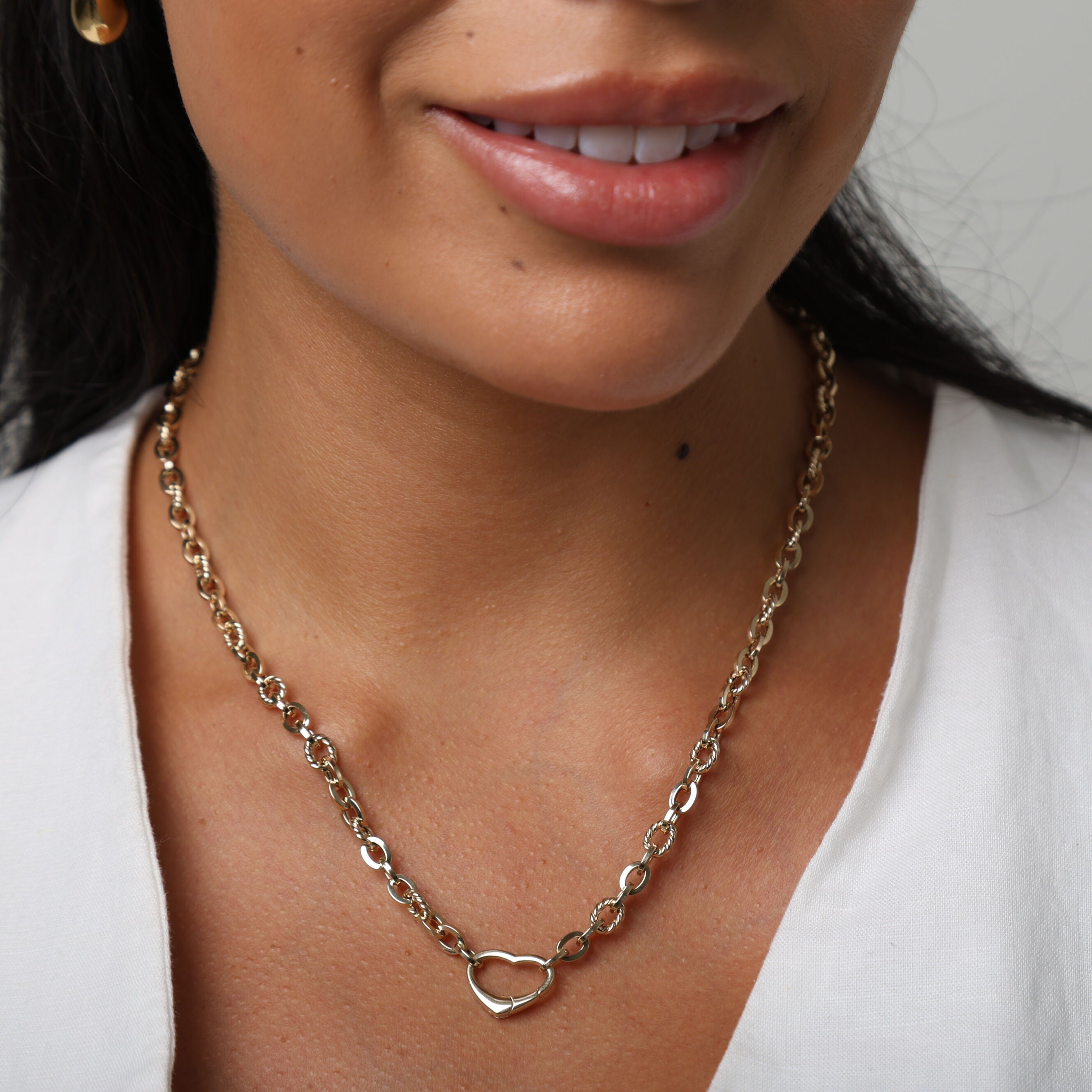 14K Yellow Gold Heart Charm Holder Necklace – 18" Chunky Gold Chain