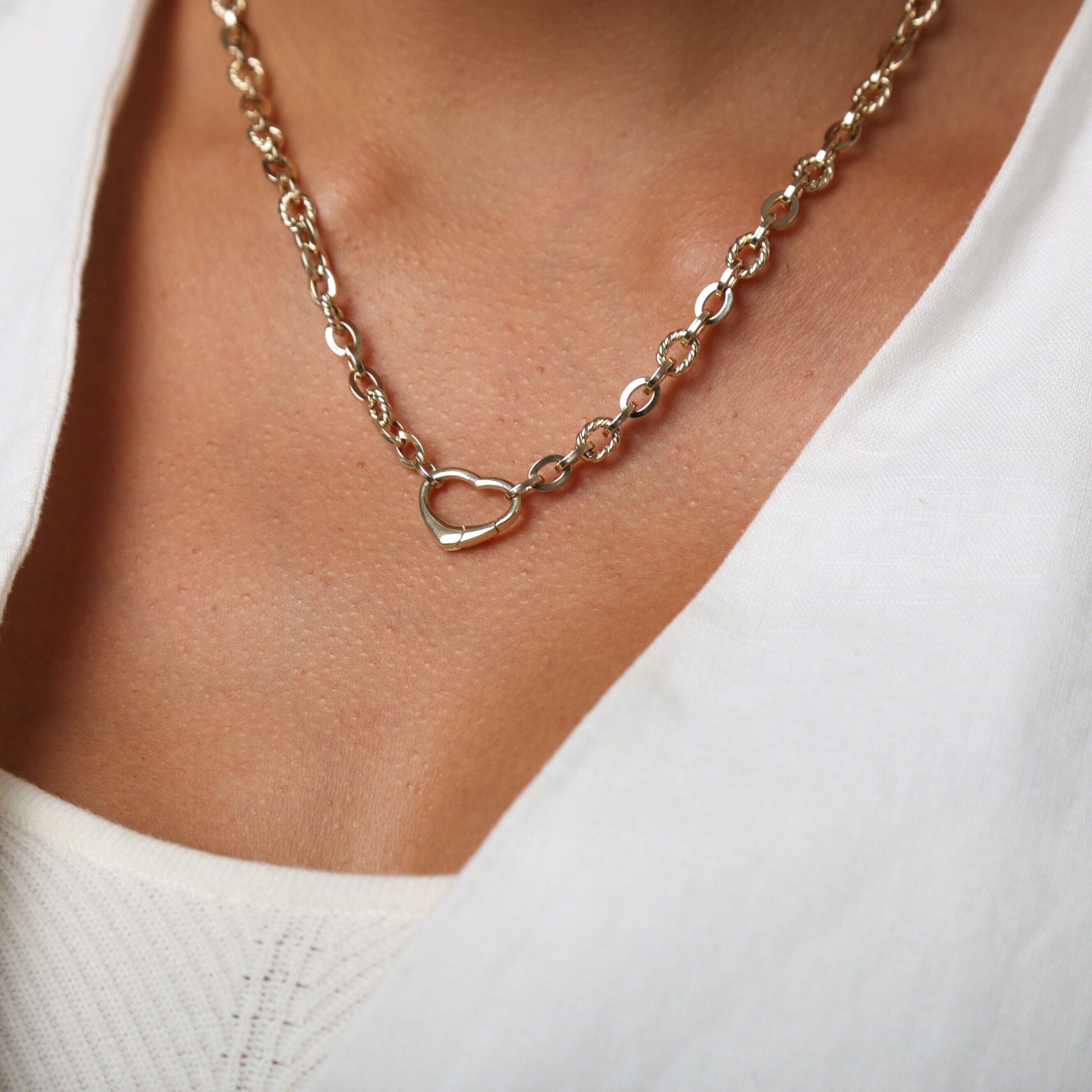 14K Yellow Gold Heart Charm Holder Necklace – 18" Chunky Gold Chain