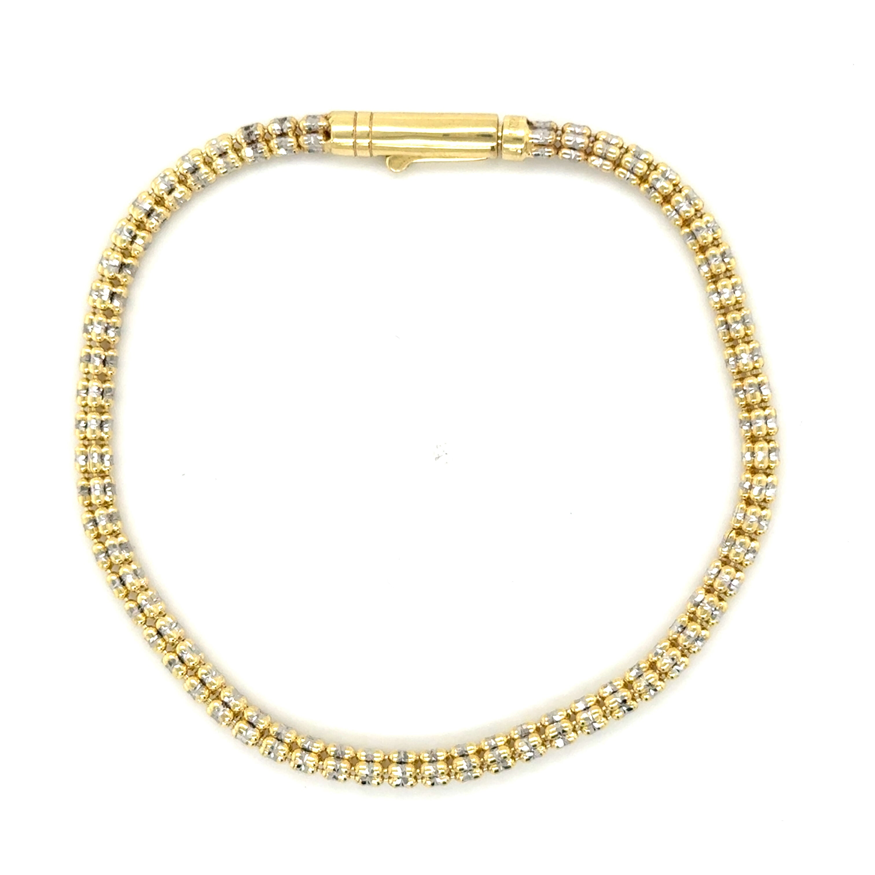 14K Two-Tone Yellow & White Diamond Cut Round Bead Bracelet
