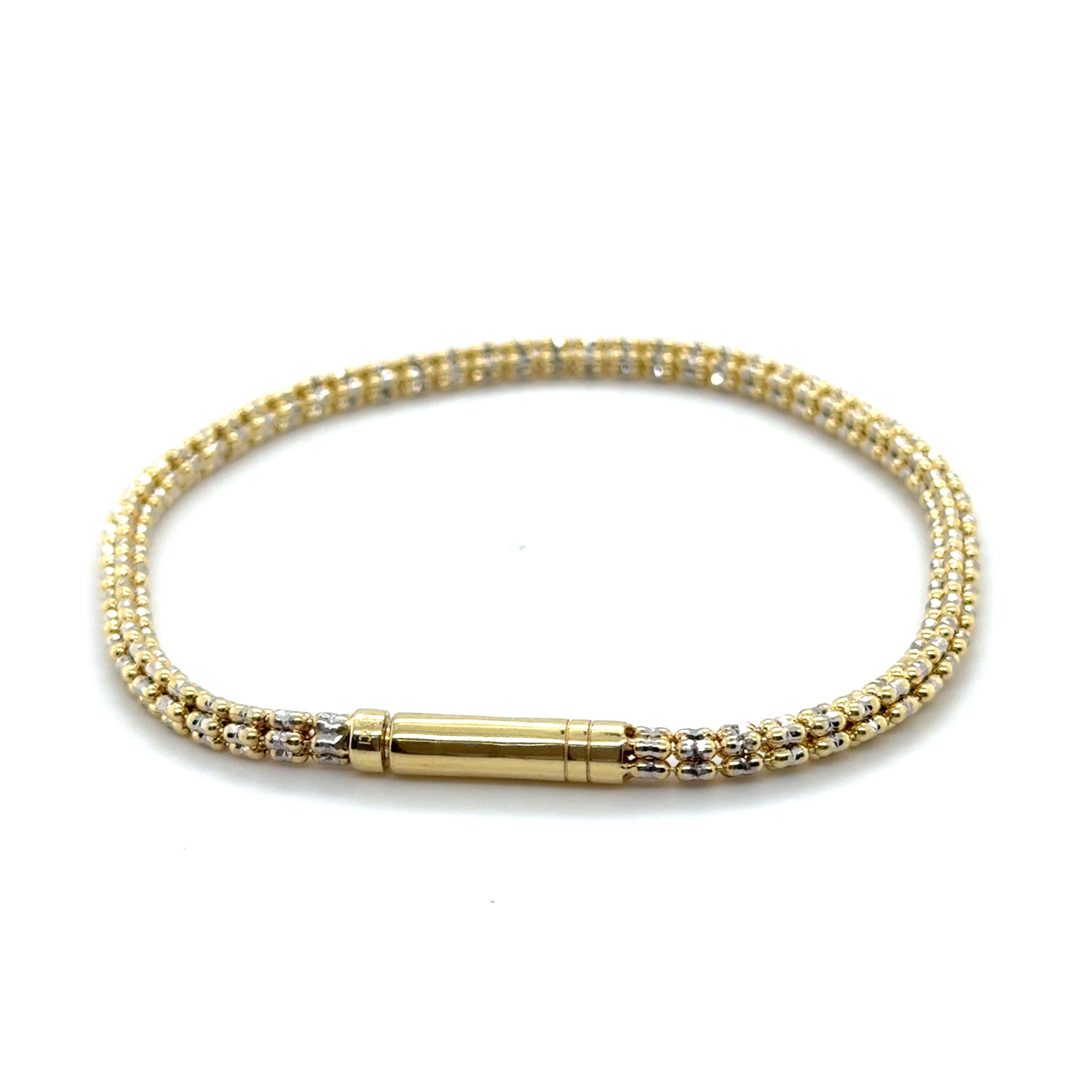 14K Two-Tone Yellow & White Diamond Cut Round Bead Bracelet