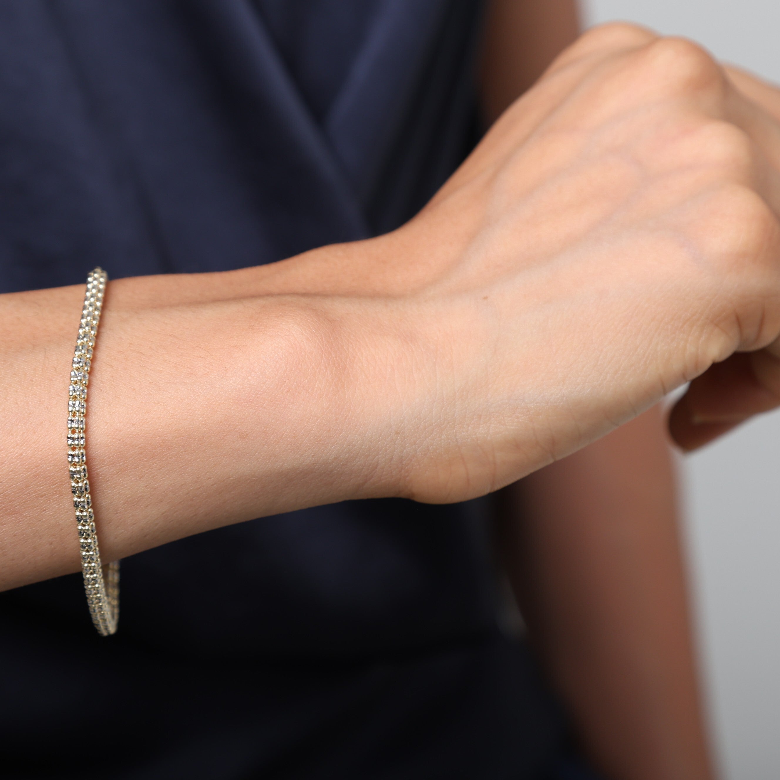 14K Two-Tone Gold Ice Shimmer Chain Bracelet 7.5" (3.3mm)