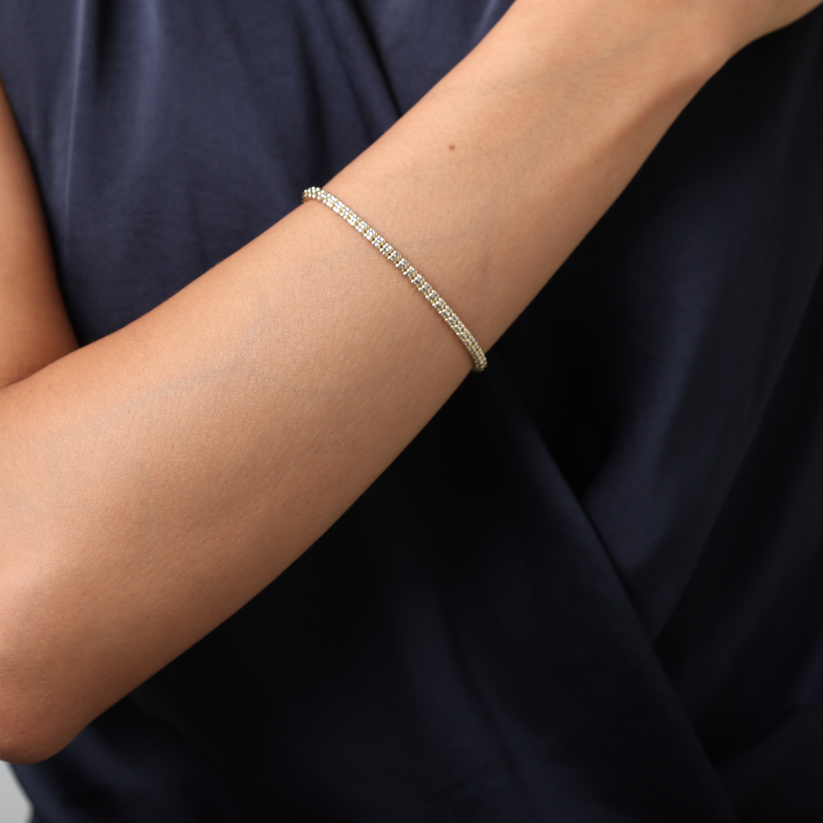 14K Two-Tone Gold Ice Shimmer Chain Bracelet 7.5" (3.3mm)