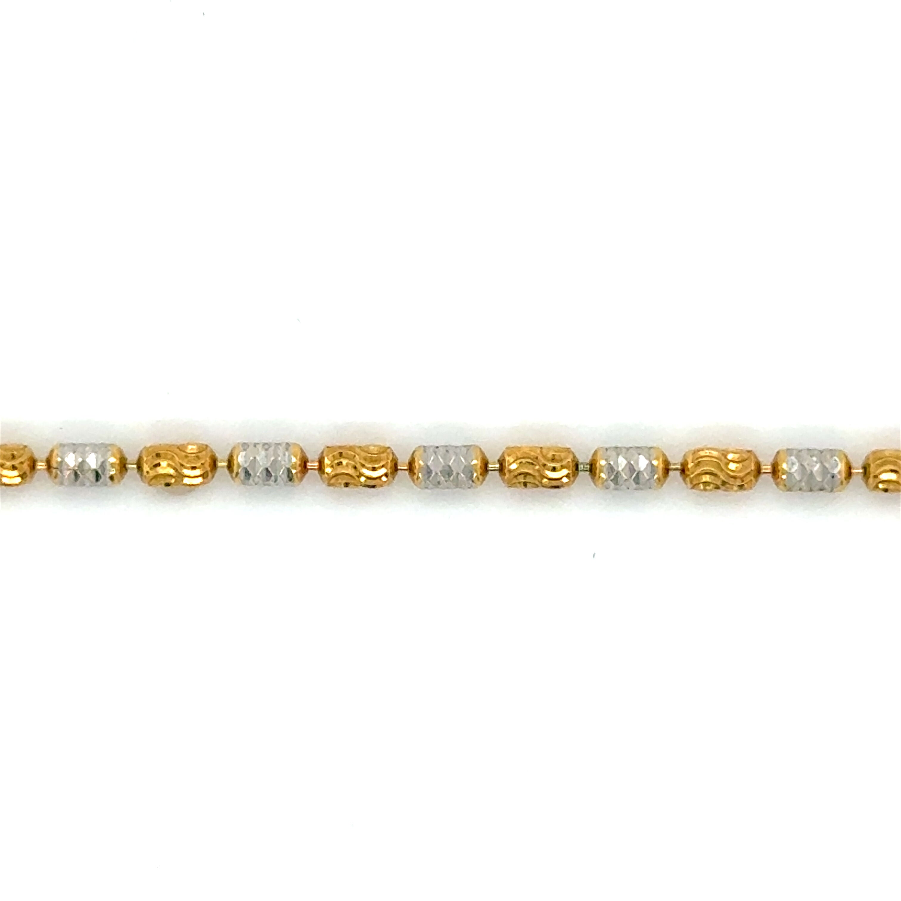 14K Two Tone Gold Barrel Bead Necklace - Diamond Cut, Dainty Yet Substantial