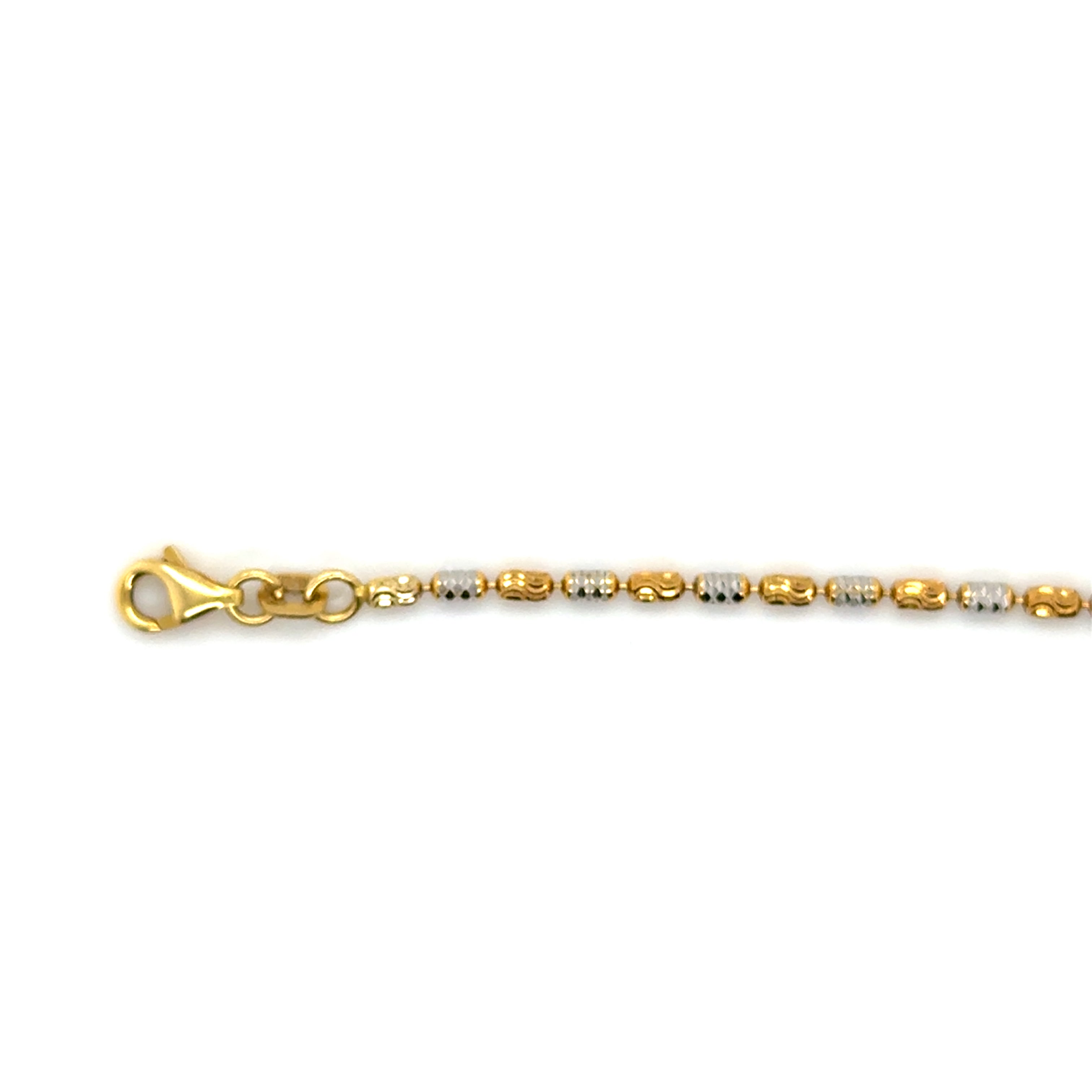14K Two Tone Gold Barrel Bead Necklace - Diamond Cut, Dainty Yet Substantial