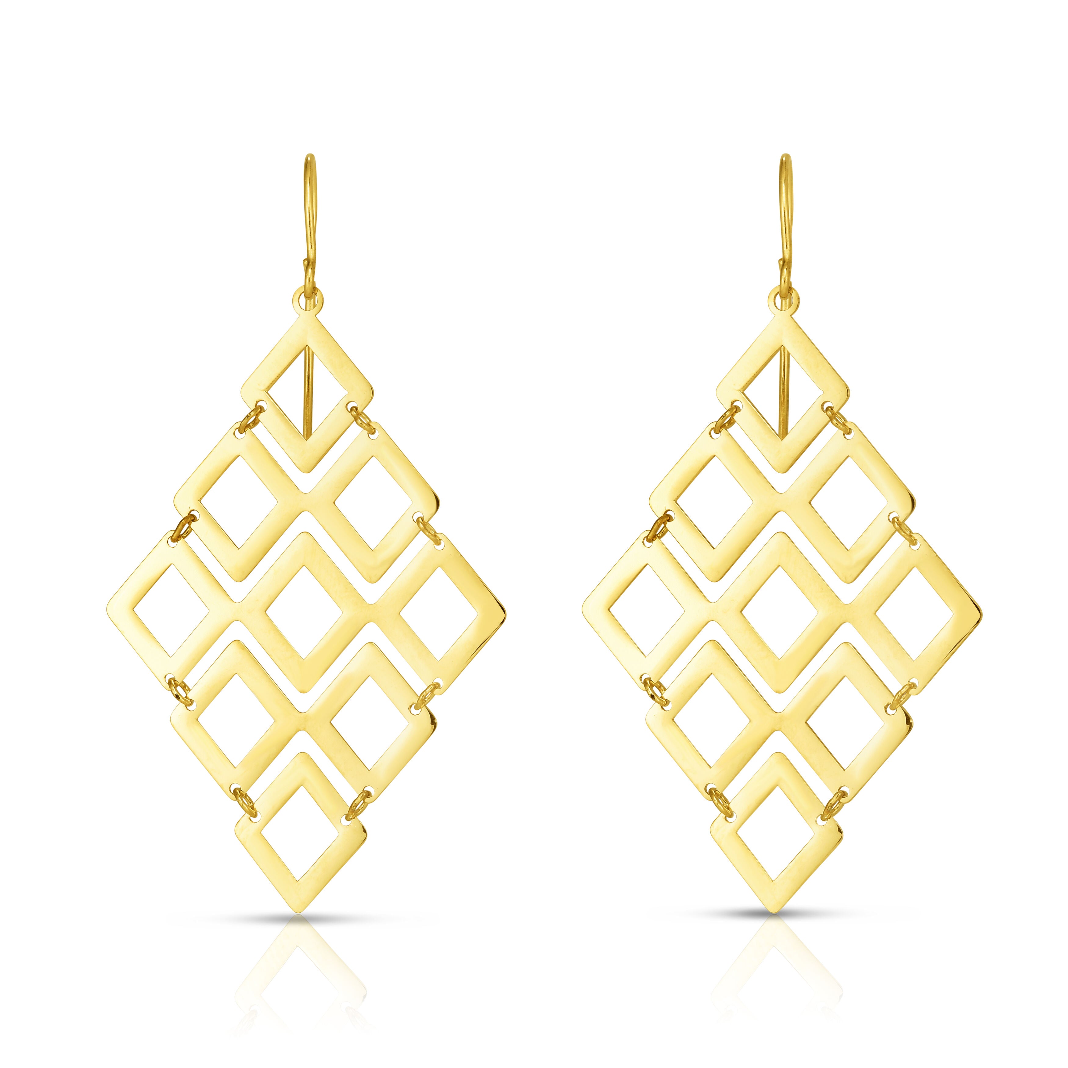 14K Gold Diamond-Shaped Chandelier Drop Earrings -- Timeless & Elegant